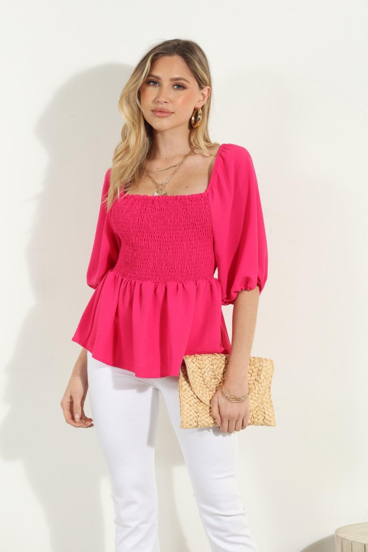 Fuchsia Airflow Smocked Blouse-FINAL SALE