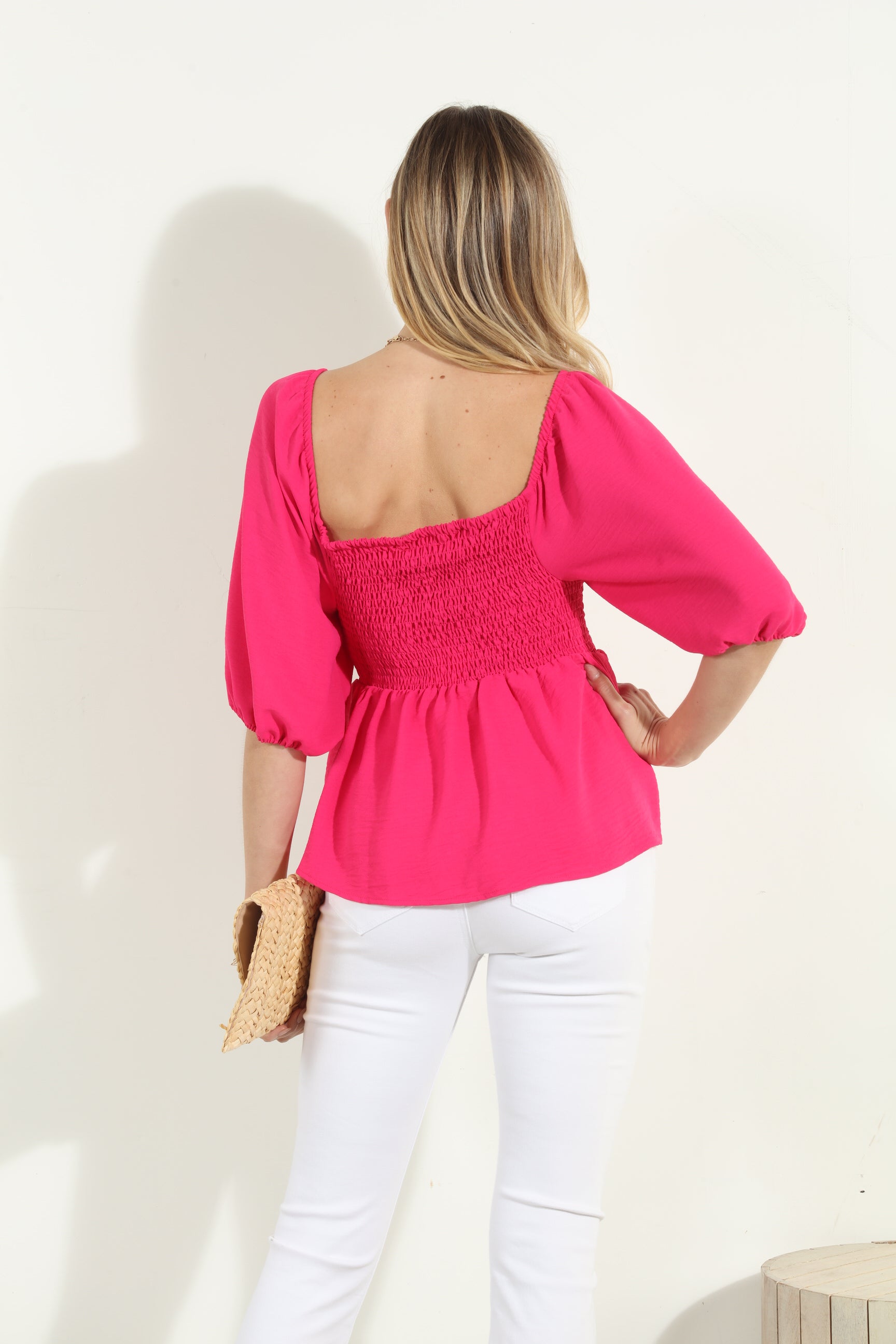 Fuchsia Airflow Smocked Blouse-FINAL SALE