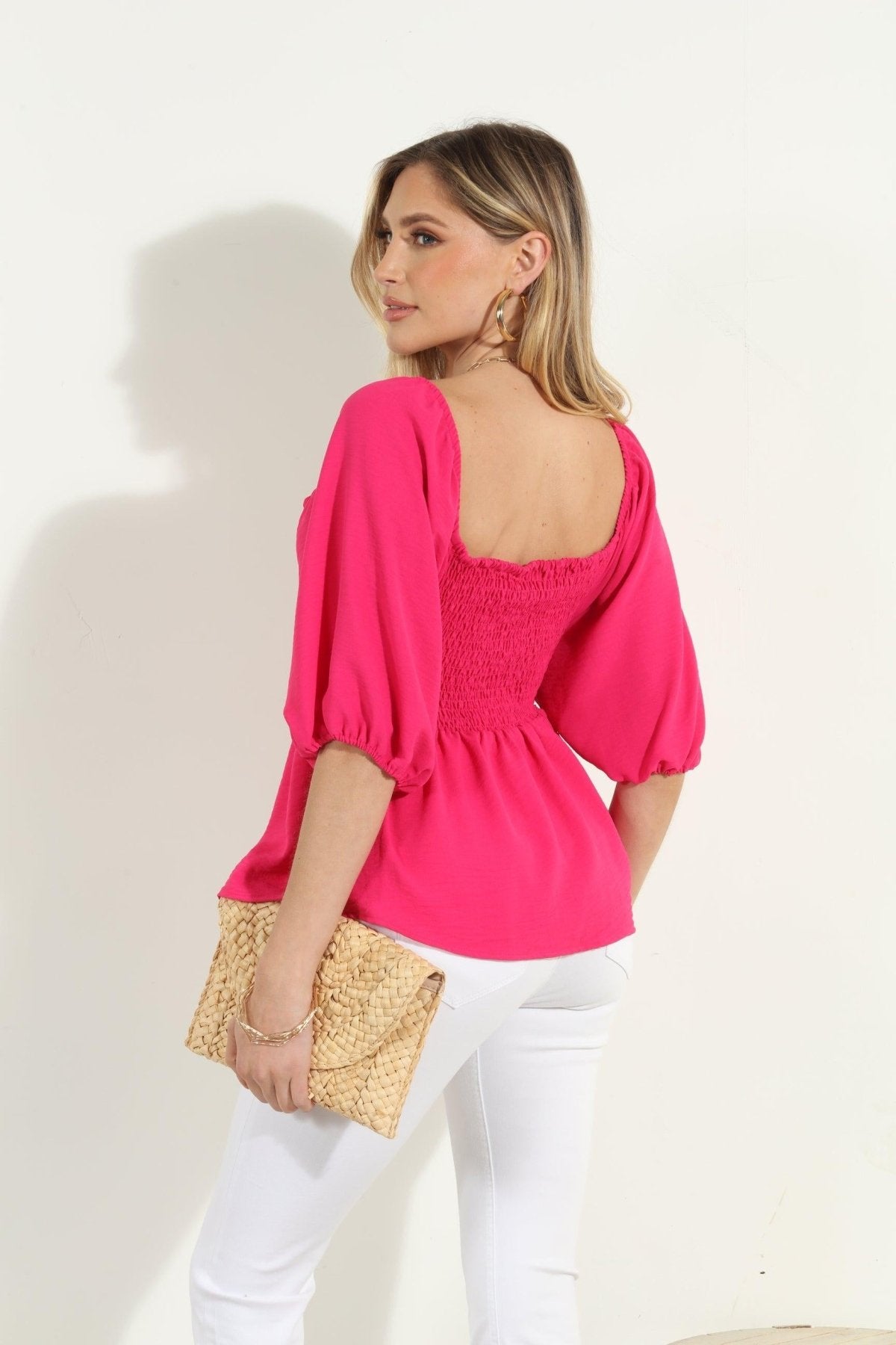 Fuchsia Airflow Smocked Blouse-FINAL SALE