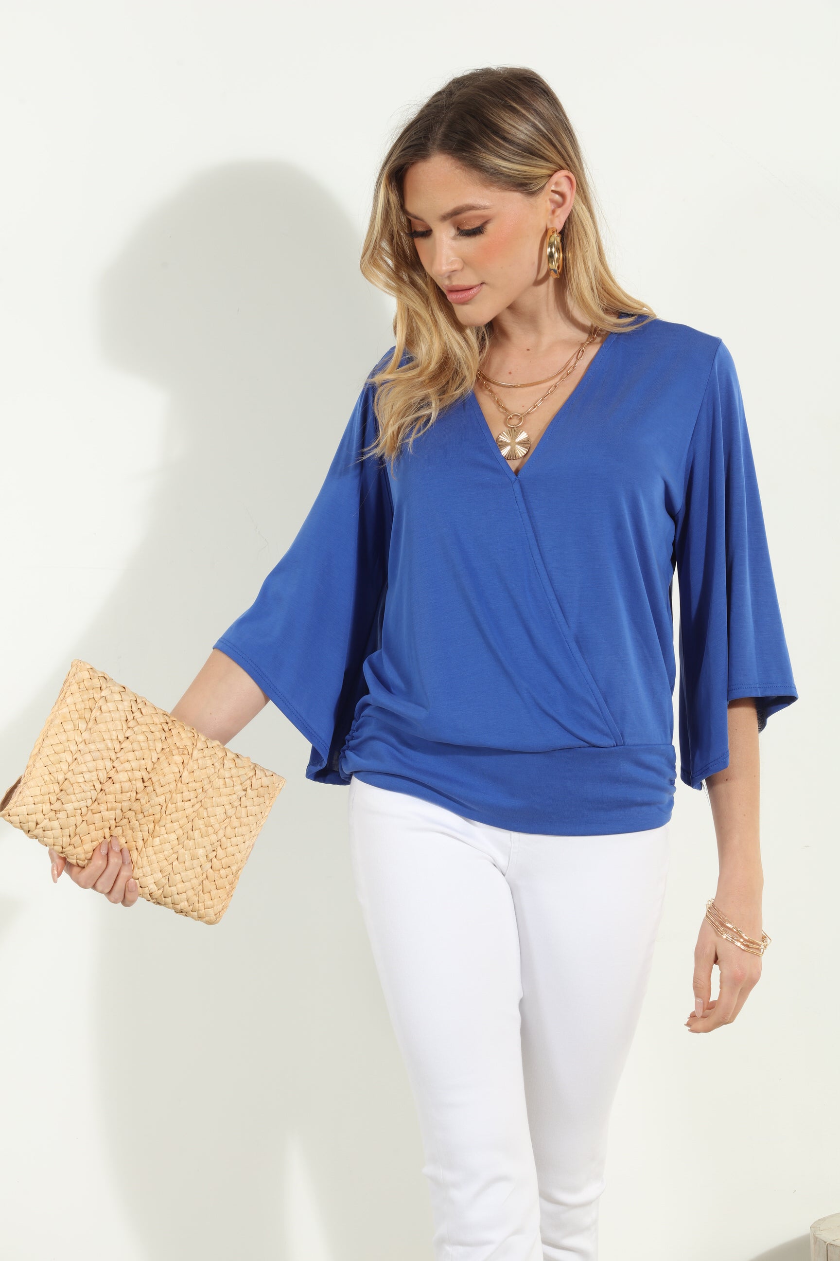 Cobalt Cupro Stretch Banded Kimono Top