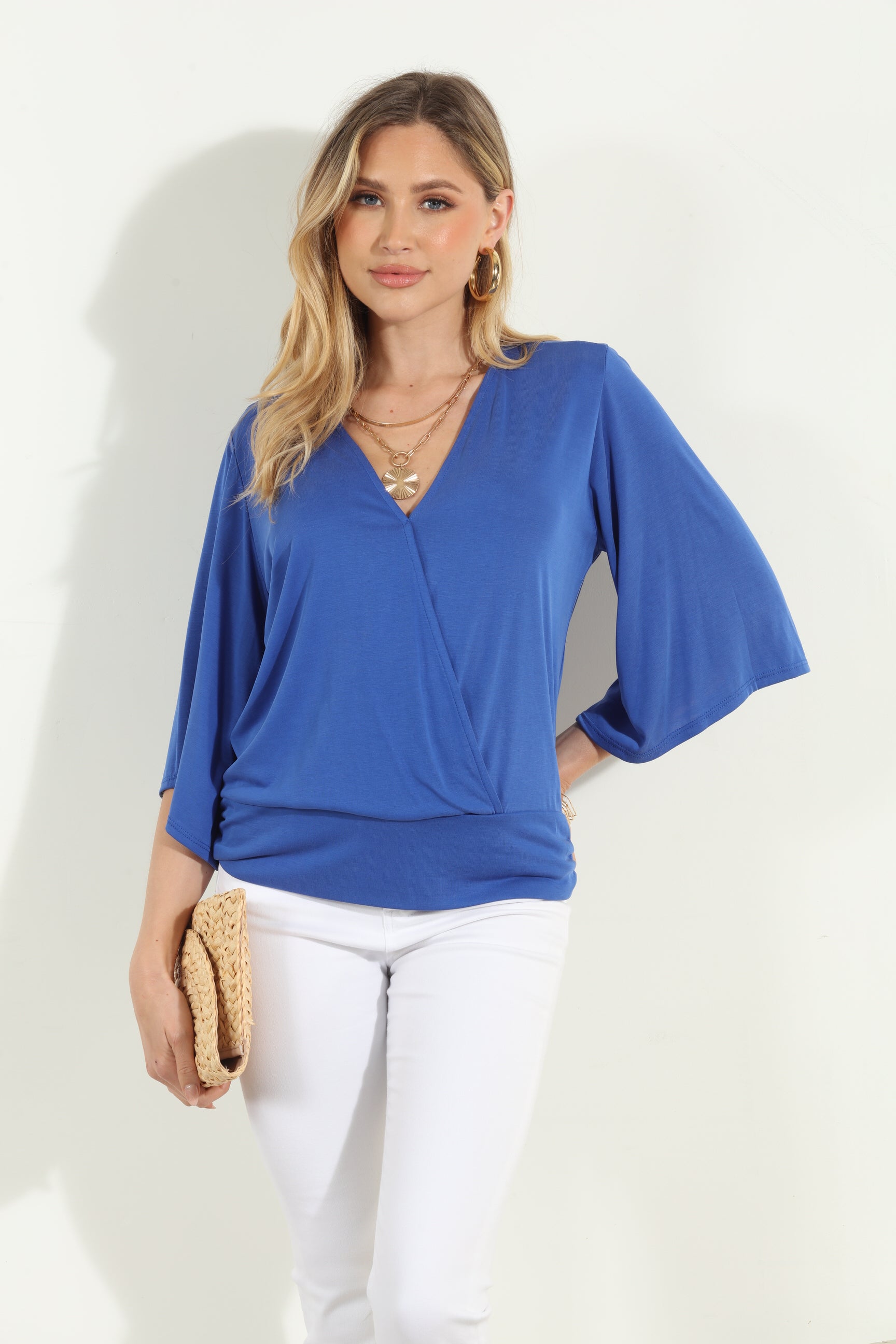 Cobalt Cupro Stretch Banded Kimono Top