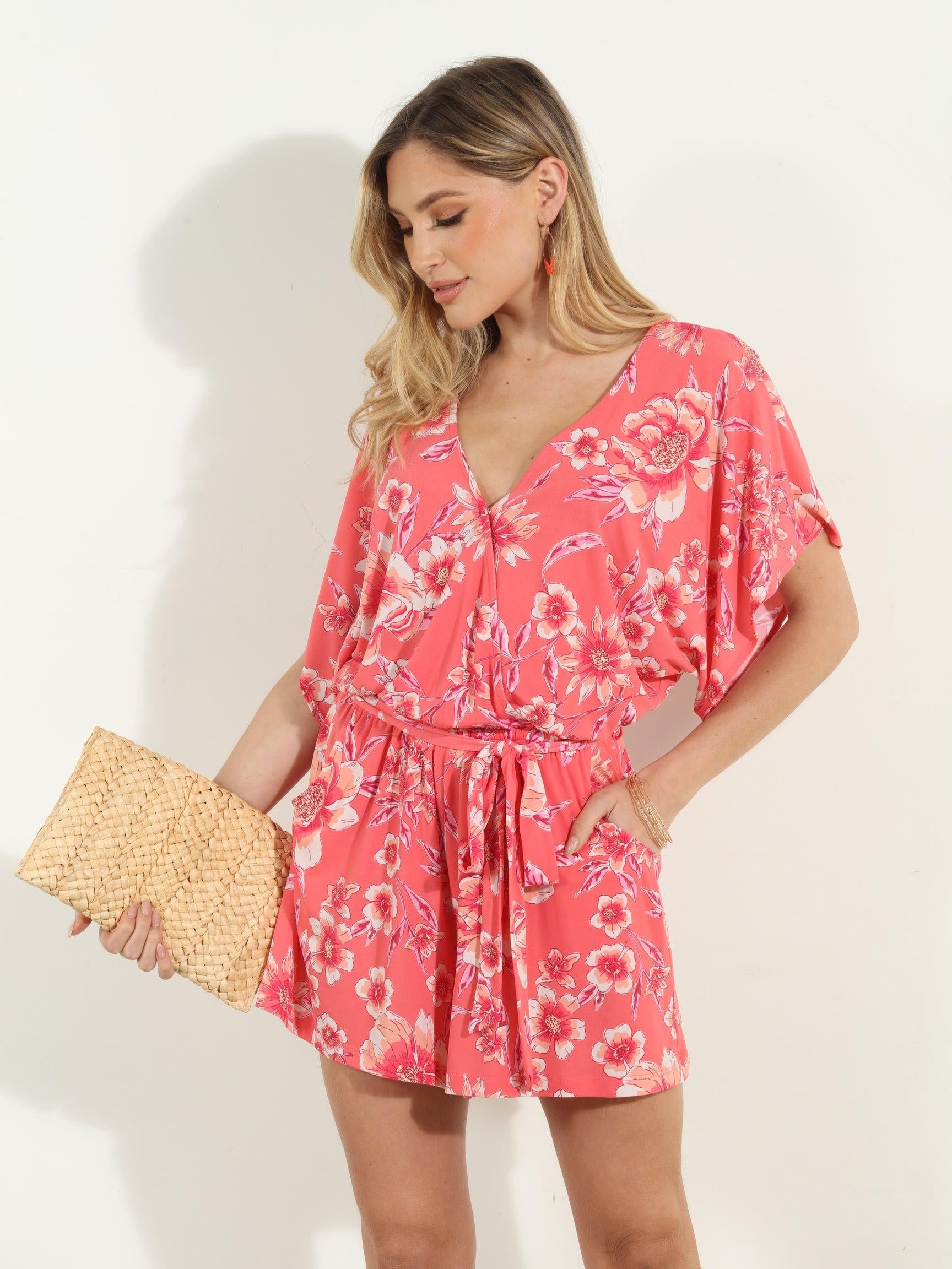 Shereen Short Sleeve Open-Back Romper-FINAL SALE