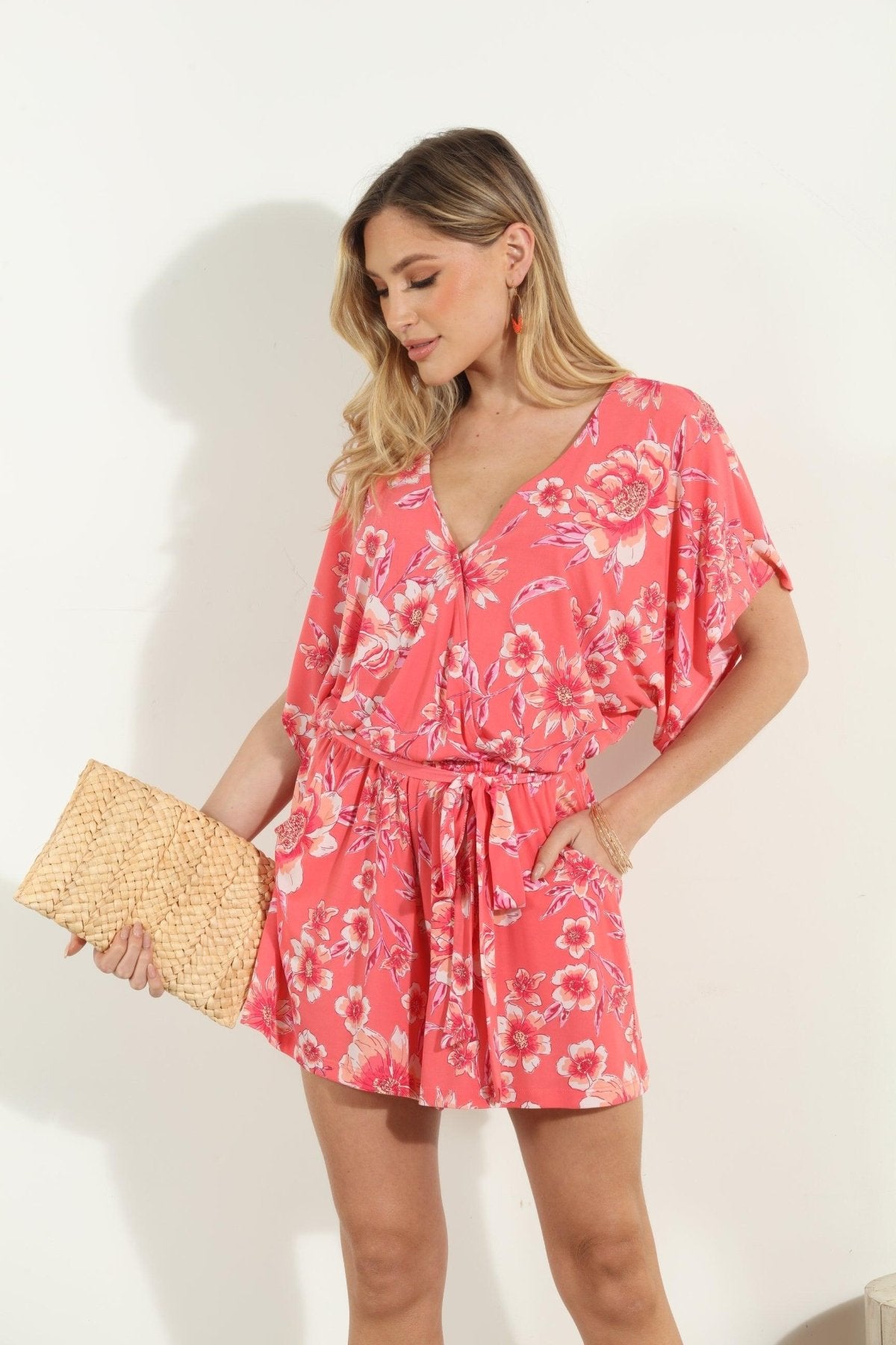 Shereen Short Sleeve Open-Back Romper-FINAL SALE