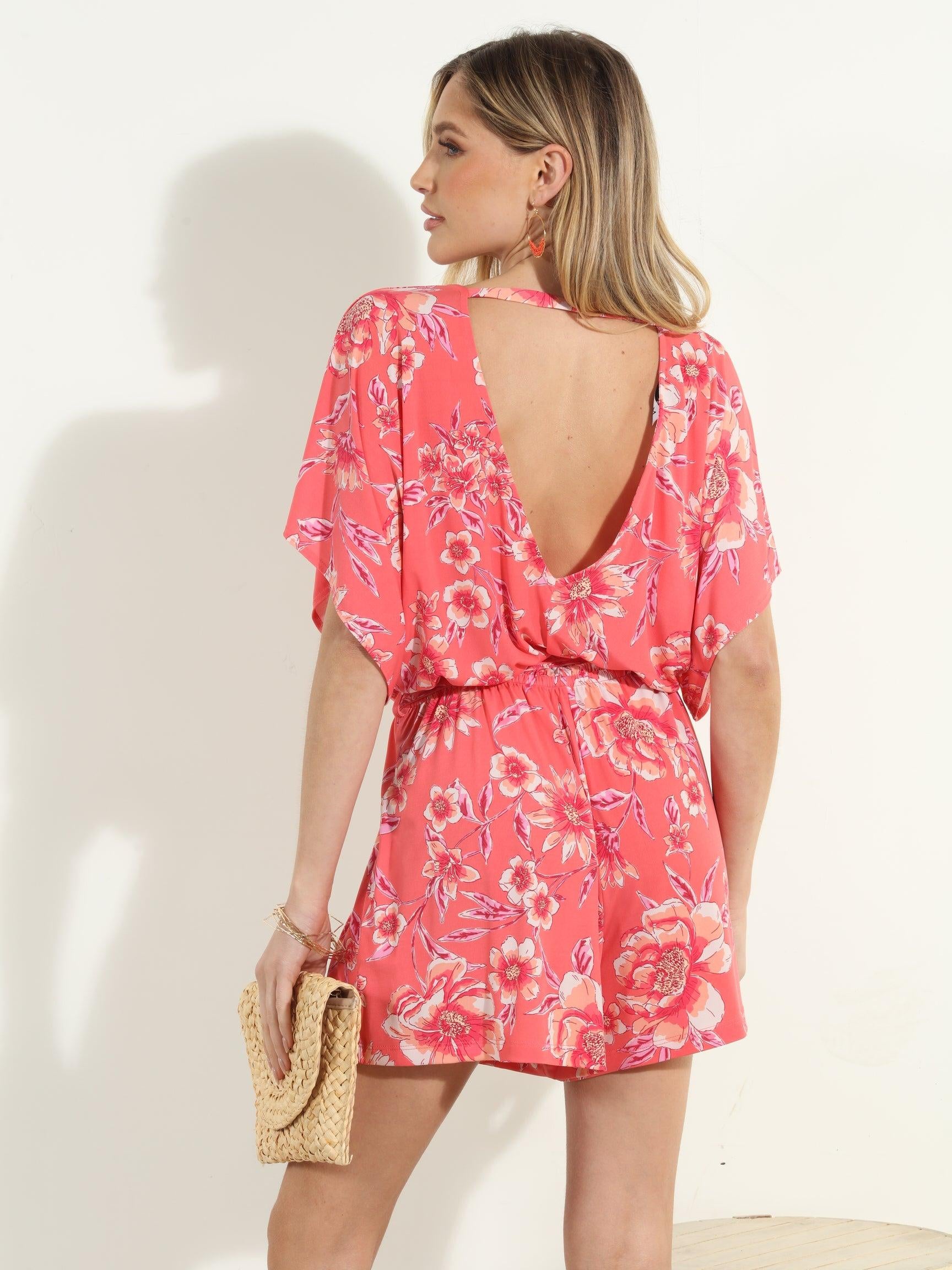 Shereen Short Sleeve Open-Back Romper-FINAL SALE