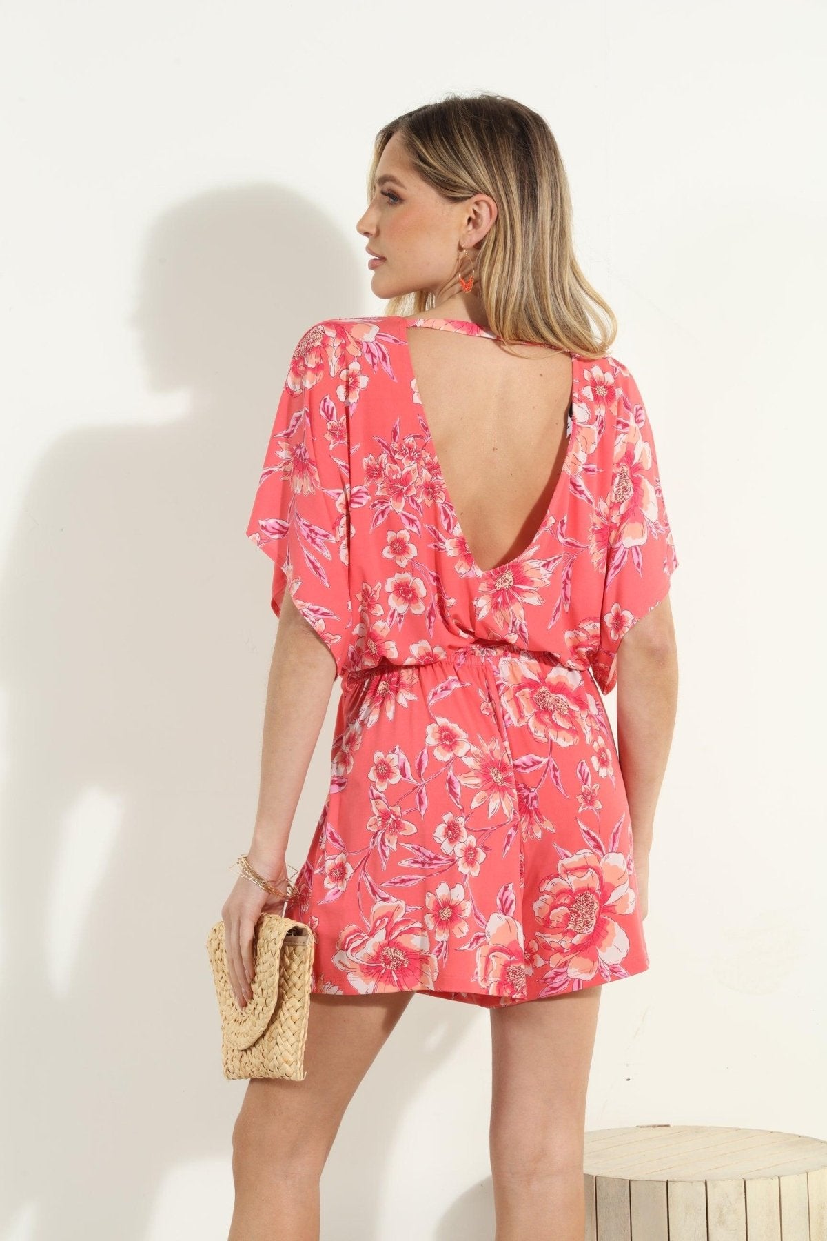 Shereen Short Sleeve Open-Back Romper-FINAL SALE