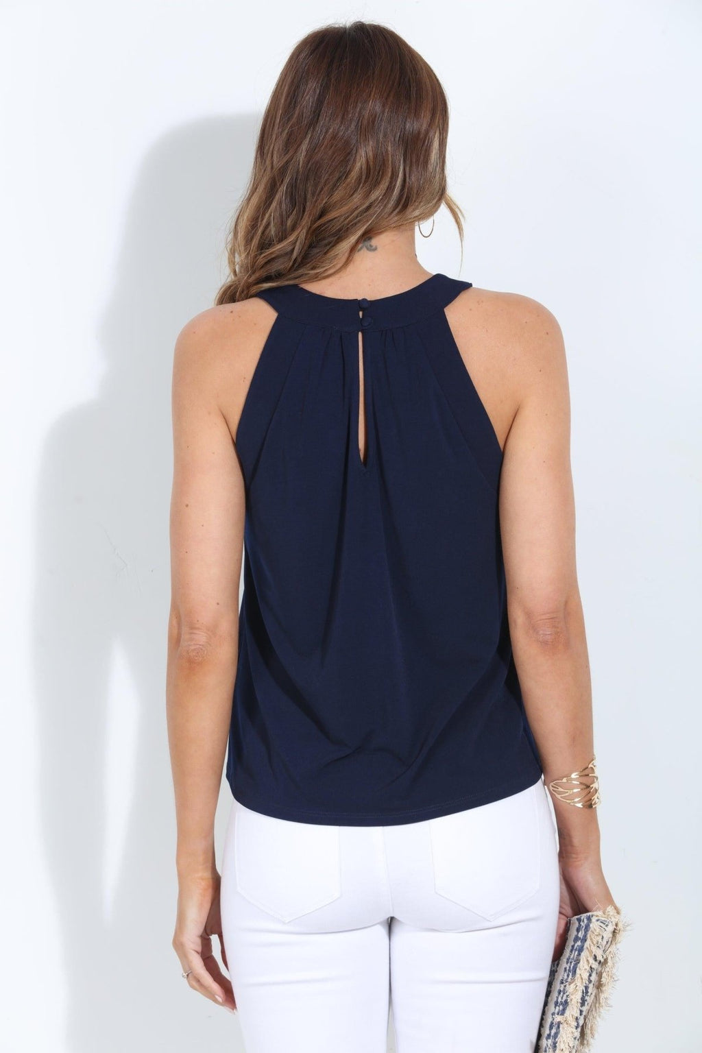 Navy Hi-Neck Stretch Tank-BEST SELLER