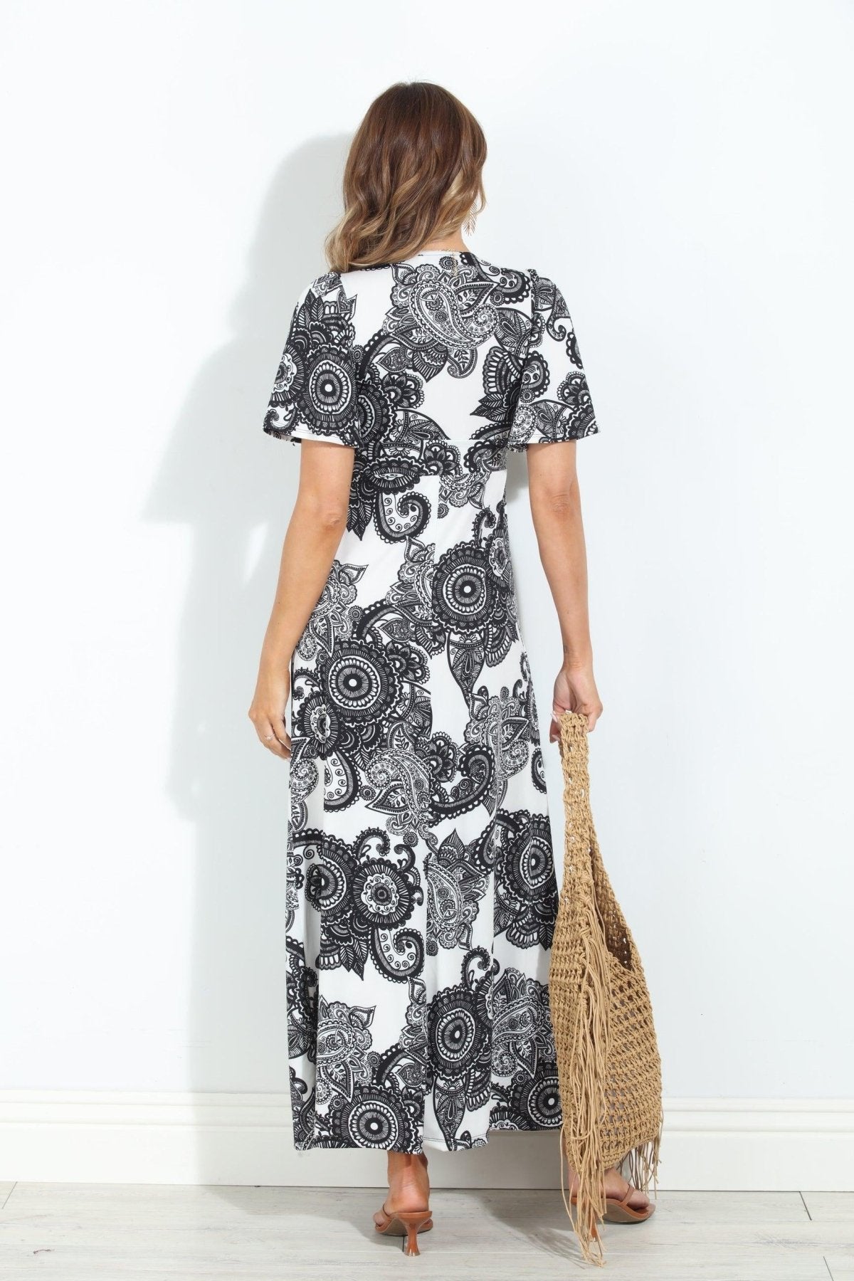 Bloom Stretch Deep V Flutter Sleeve Maxi Dress-BEST SELLER