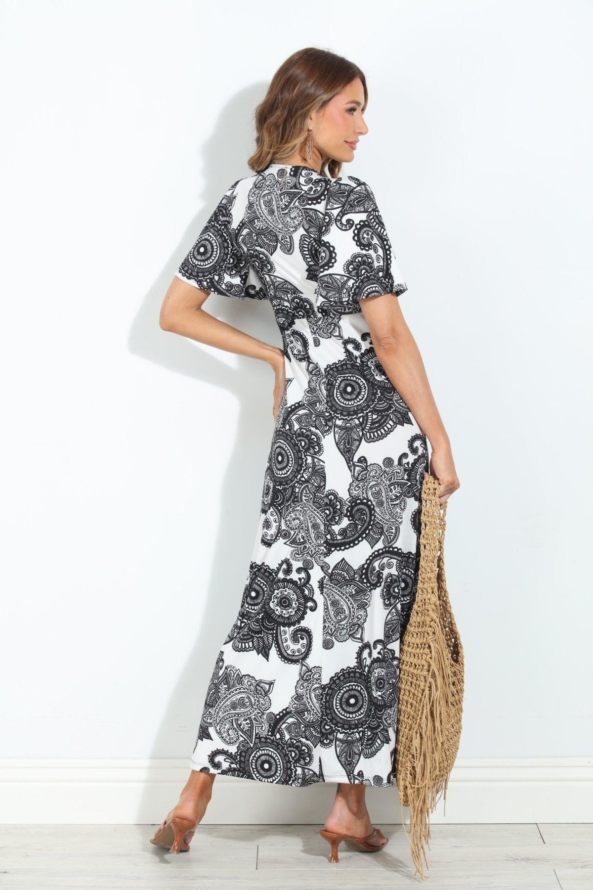 Bloom Stretch Deep V Flutter Sleeve Maxi Dress-BEST SELLER