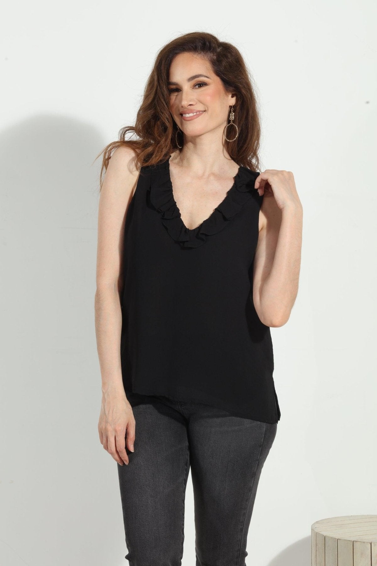 Black Chiffon Ruffle Tank