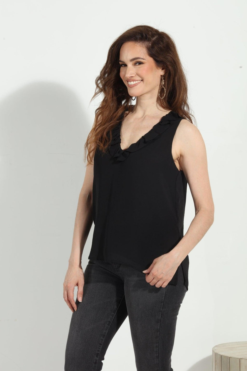 Black Chiffon Ruffle Tank