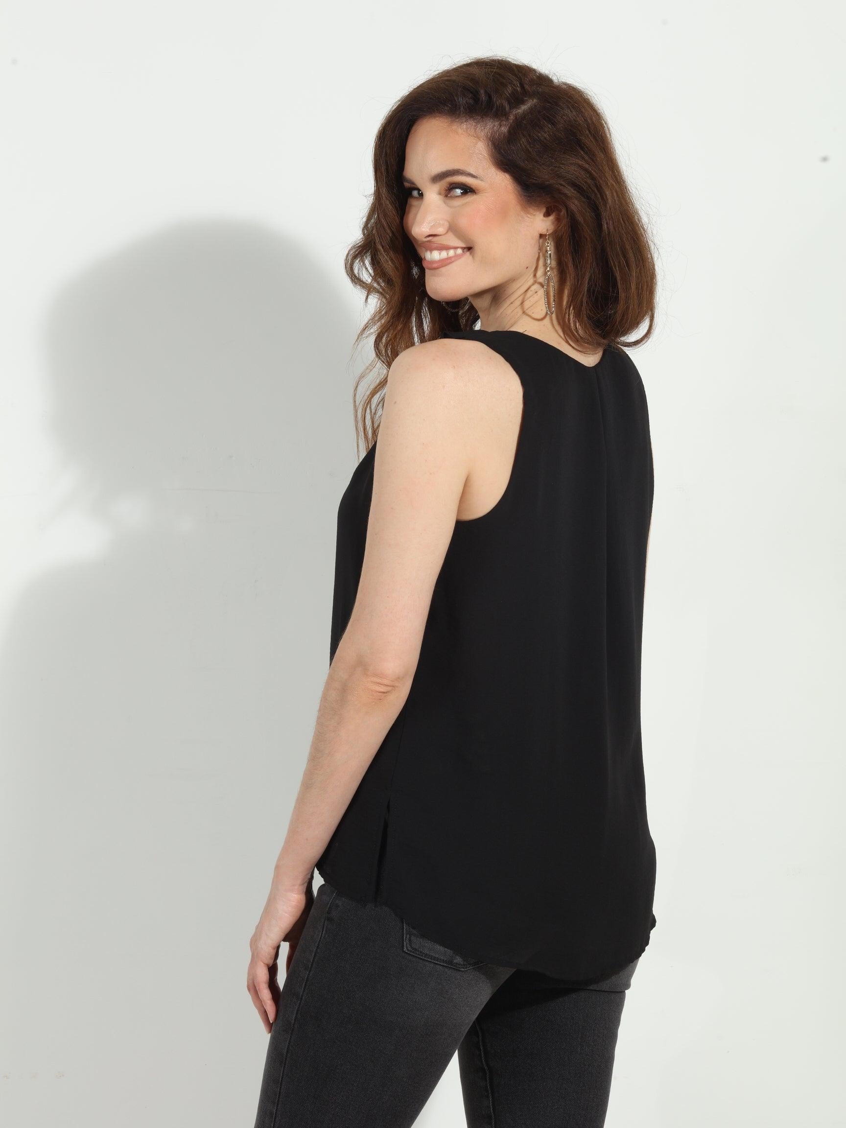 Black Chiffon Ruffle Tank