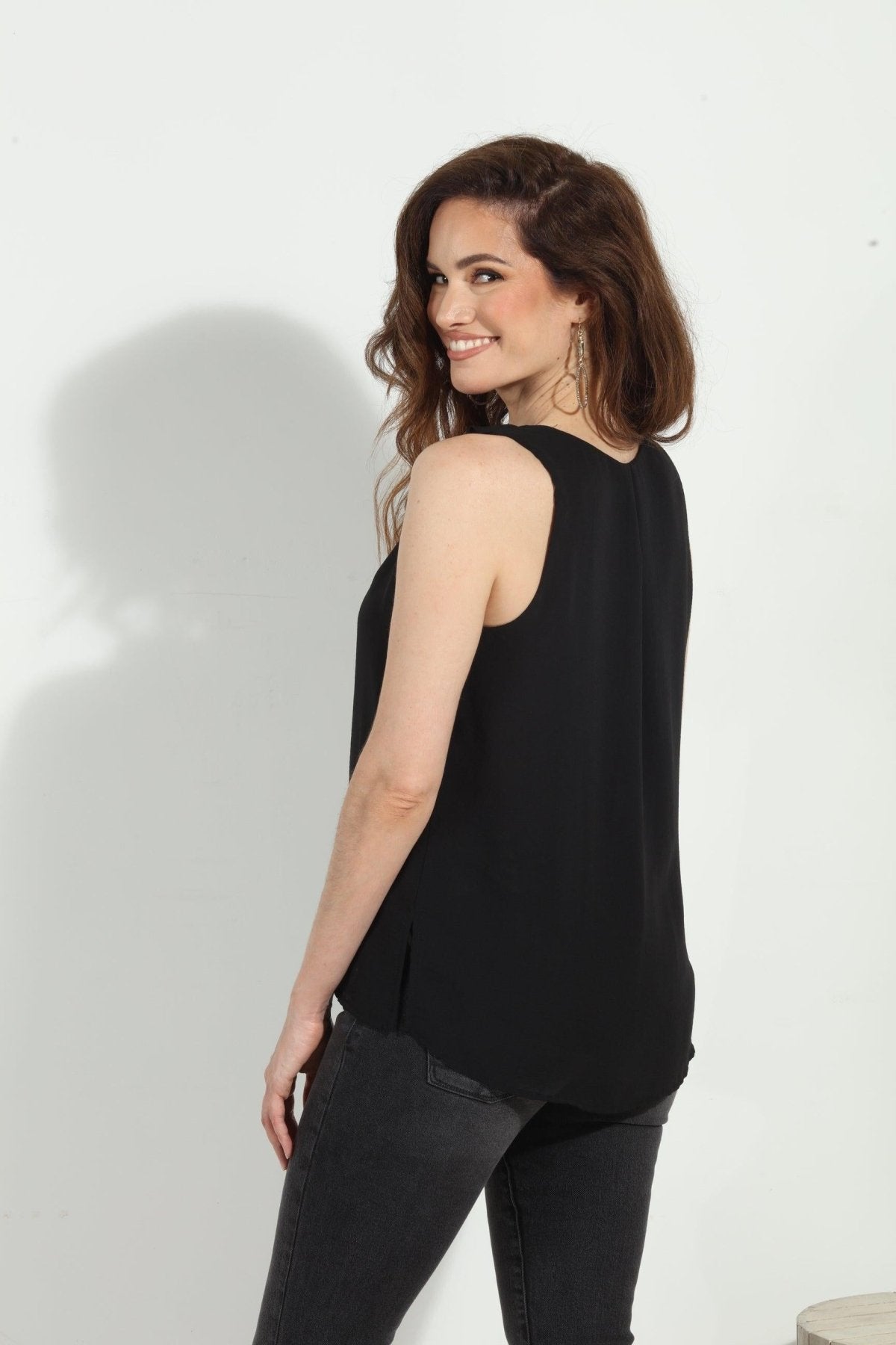 Black Chiffon Ruffle Tank