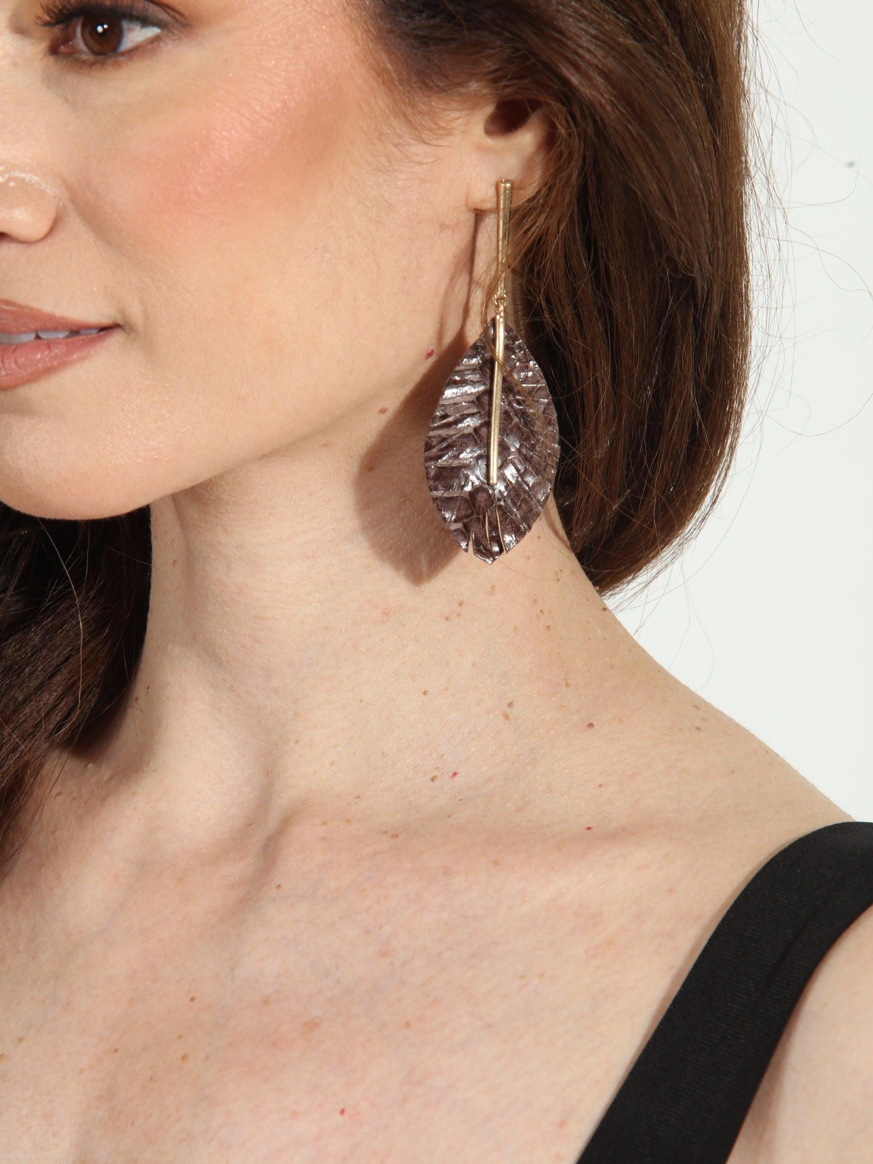 Espresso Leather Leaf Earrings - FINAL SALE
