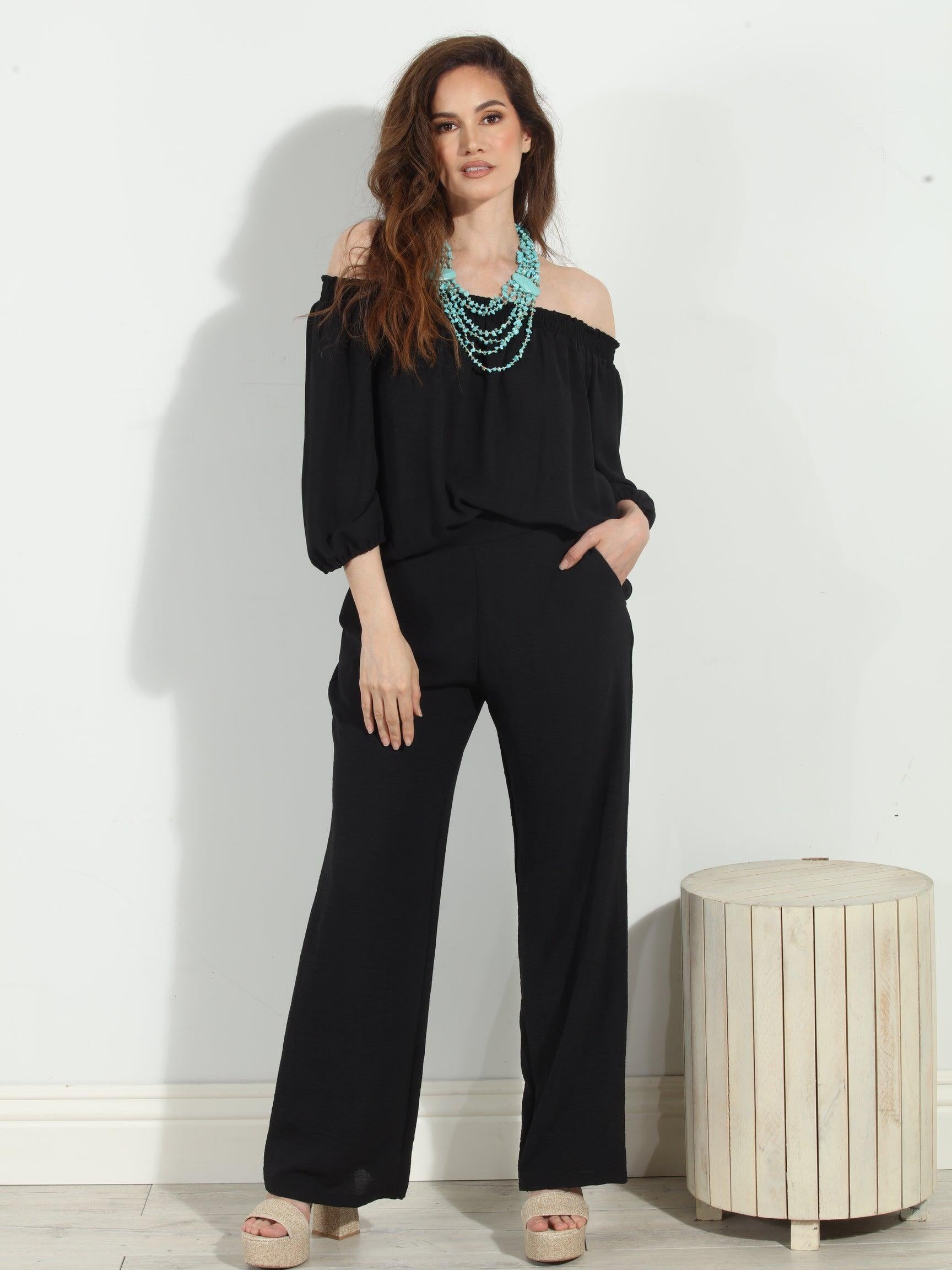 Black Airflow Smocked OTS Top