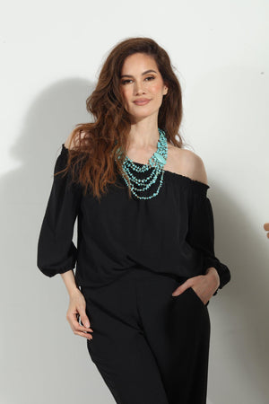 Black Airflow Smocked OTS Top