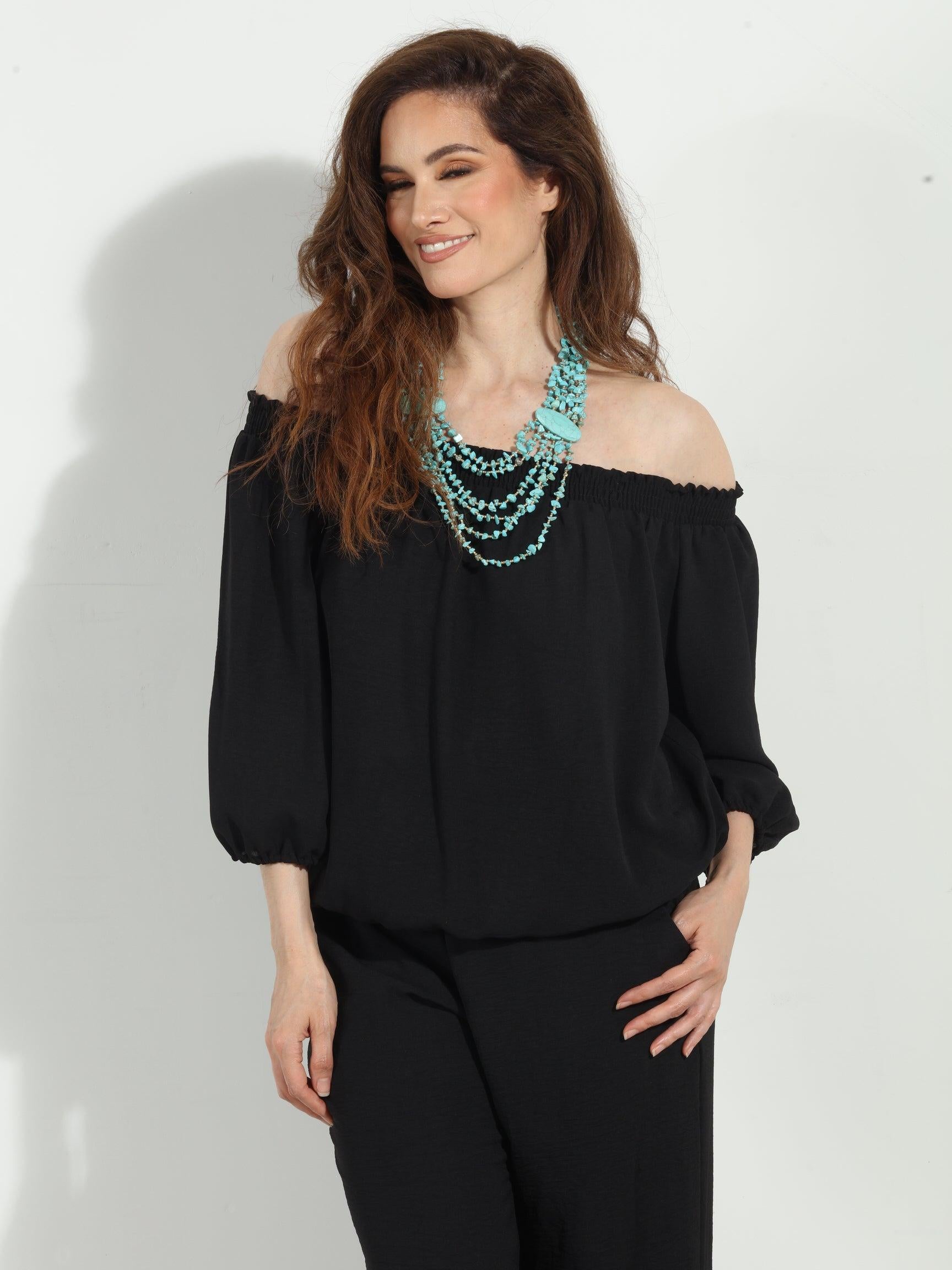 Black Airflow Smocked OTS Top