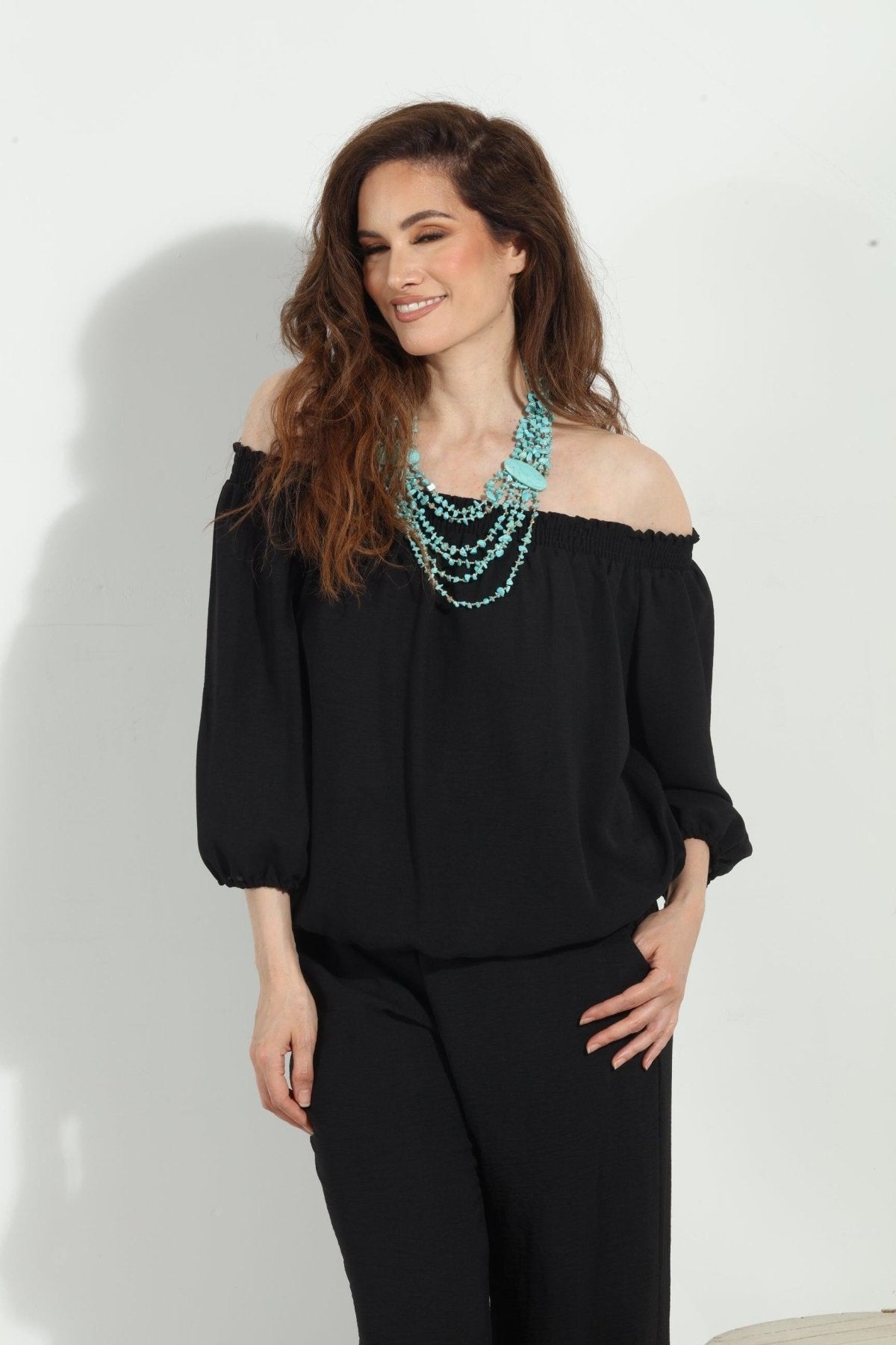 Black Airflow Smocked OTS Top