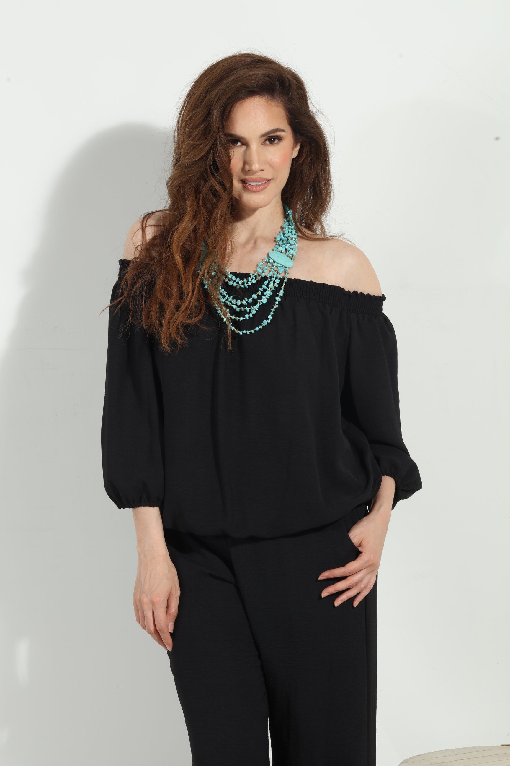 Black Airflow Smocked OTS Top