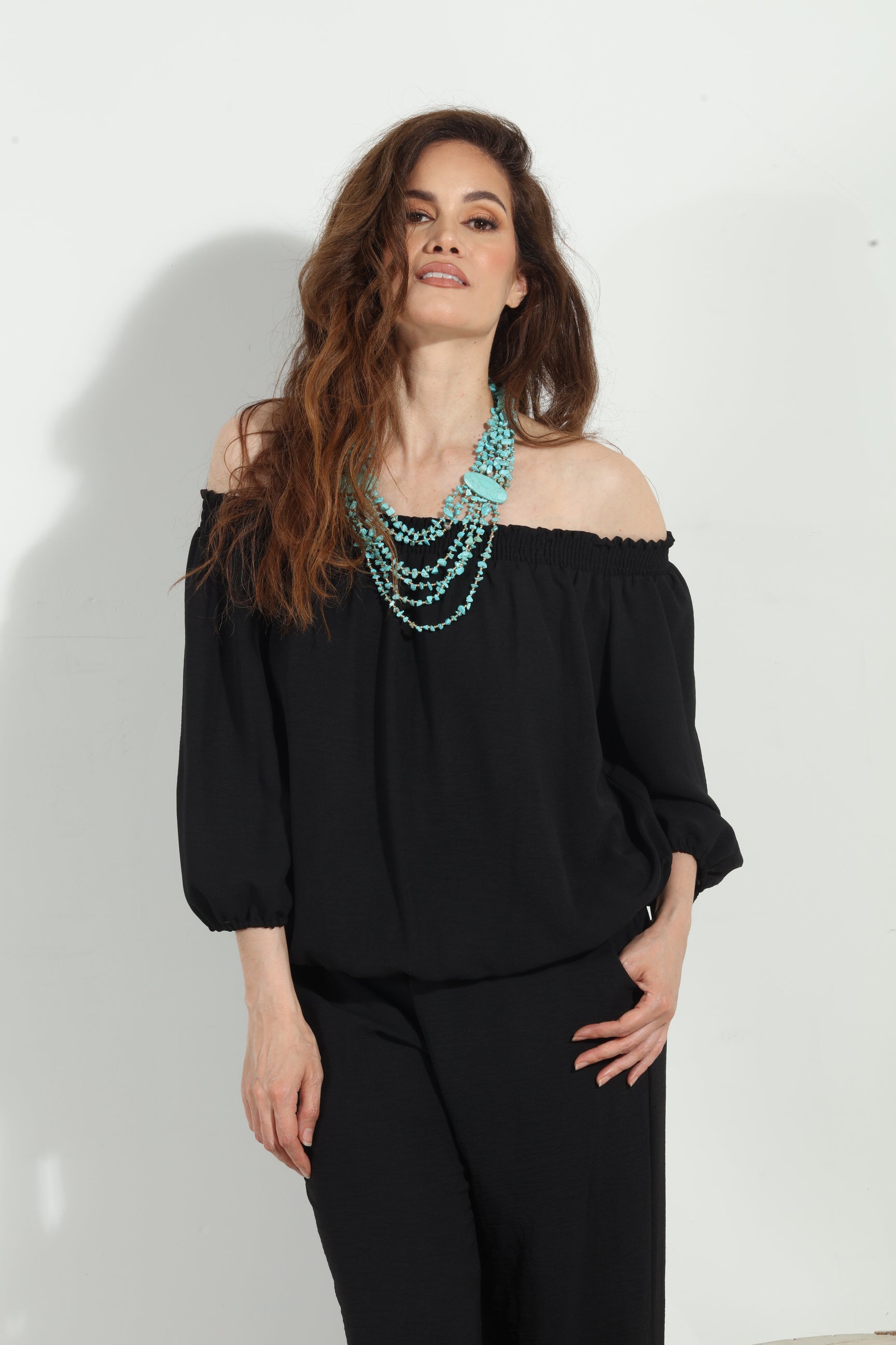 Black Airflow Smocked OTS Top