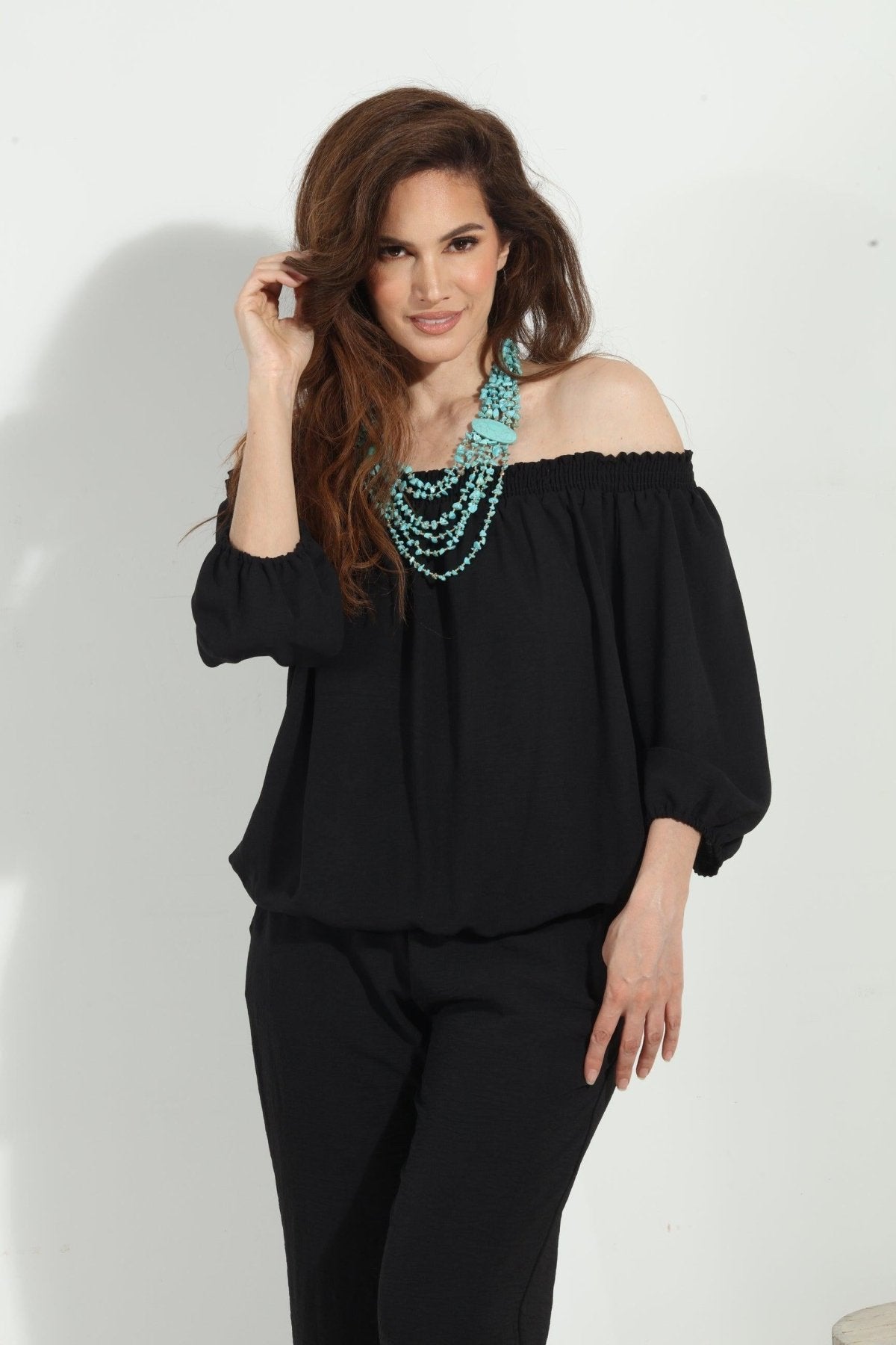 Black Airflow Smocked OTS Top