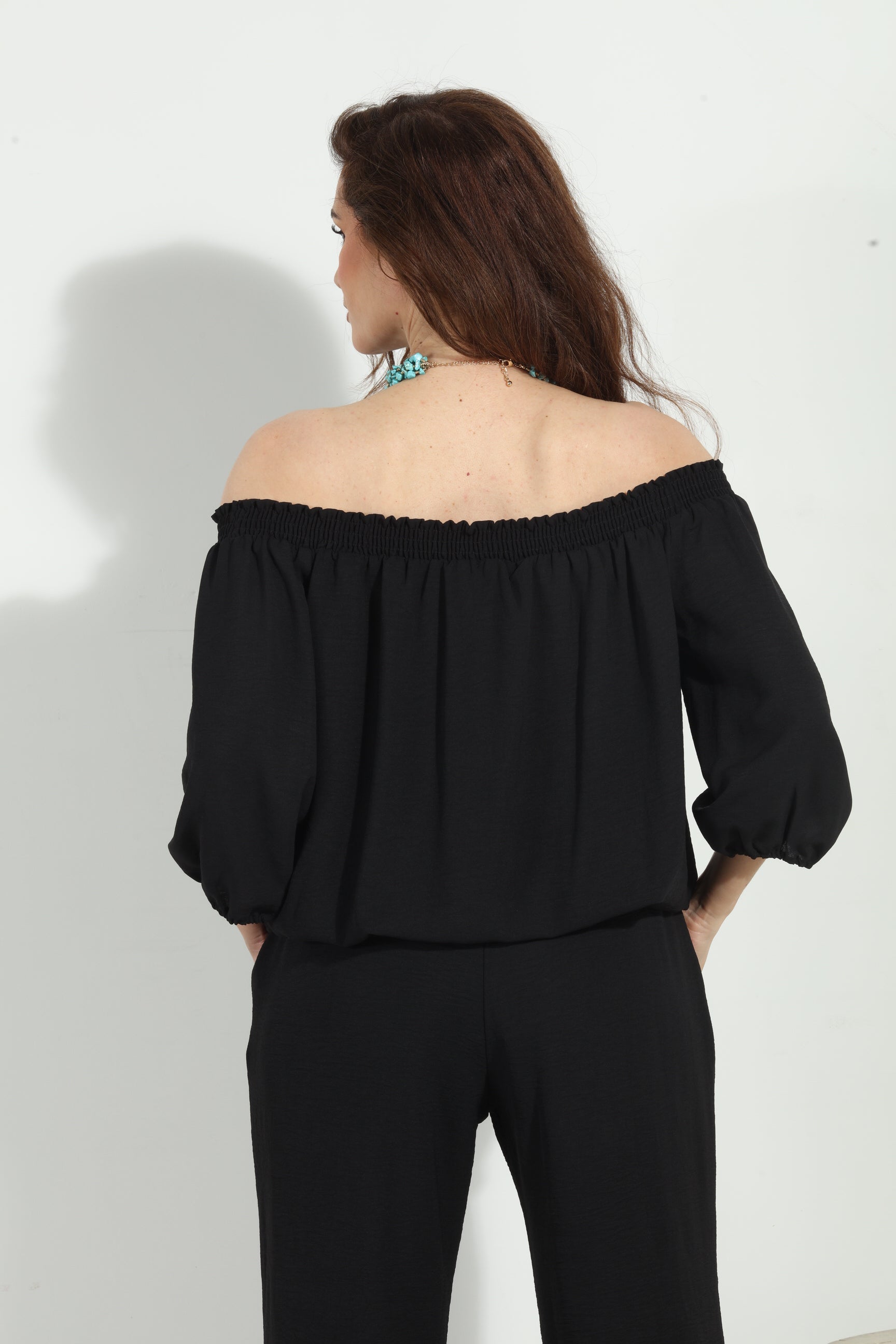 Black Airflow Smocked OTS Top