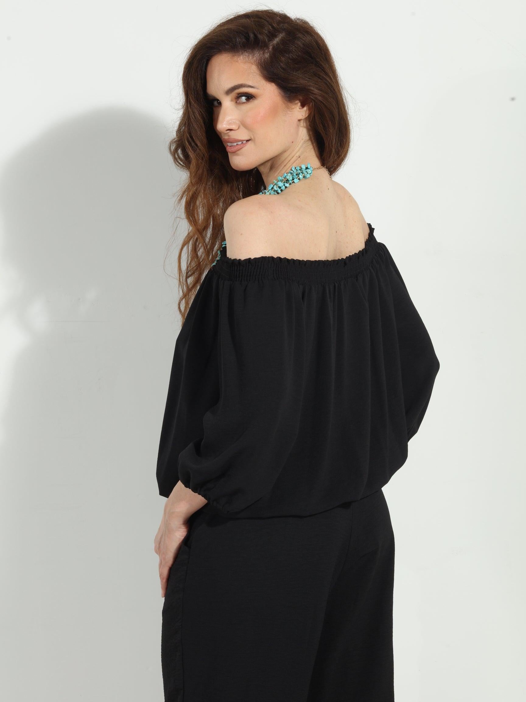 Black Airflow Smocked OTS Top