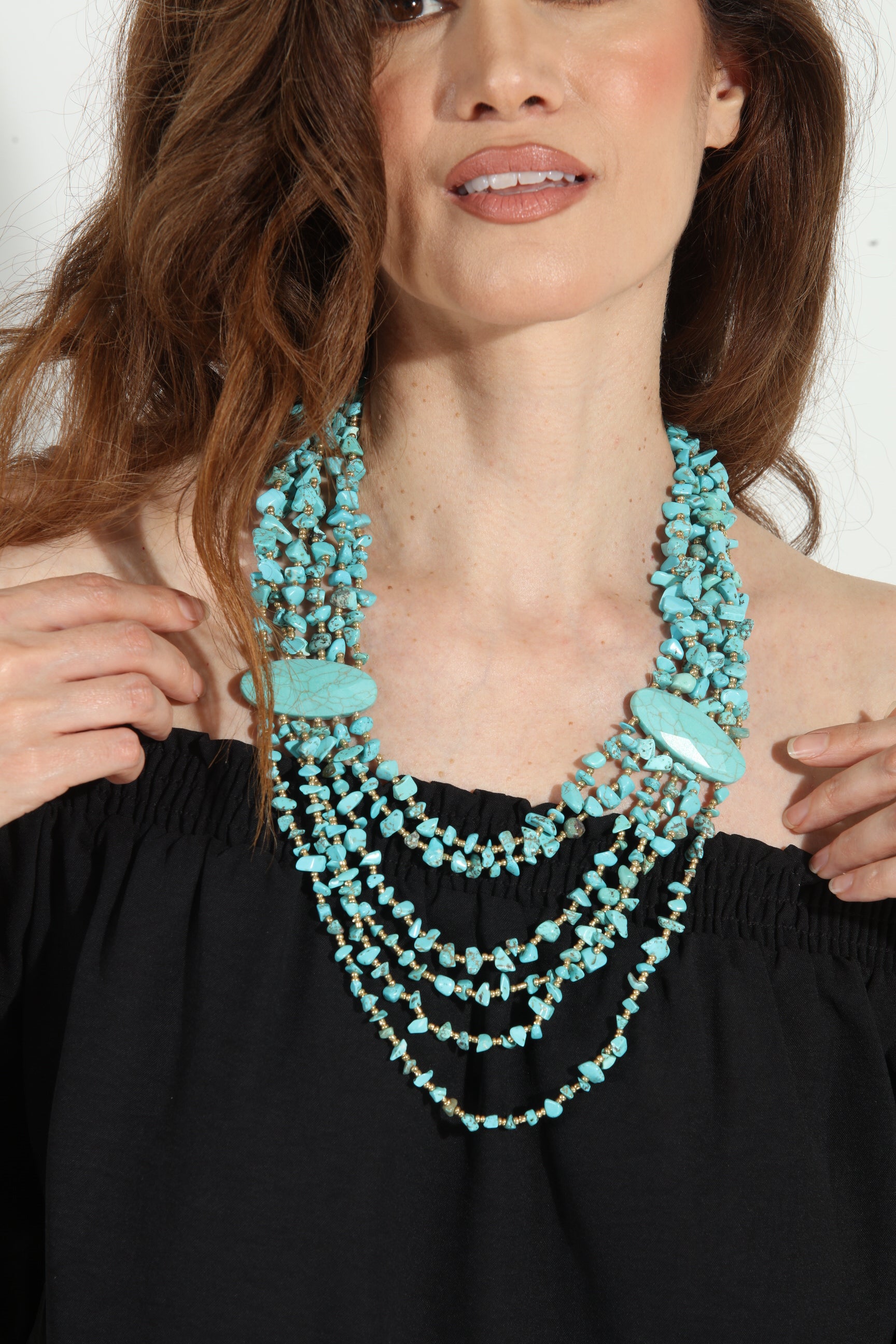 Teal Pebble Beaded Statement Necklace