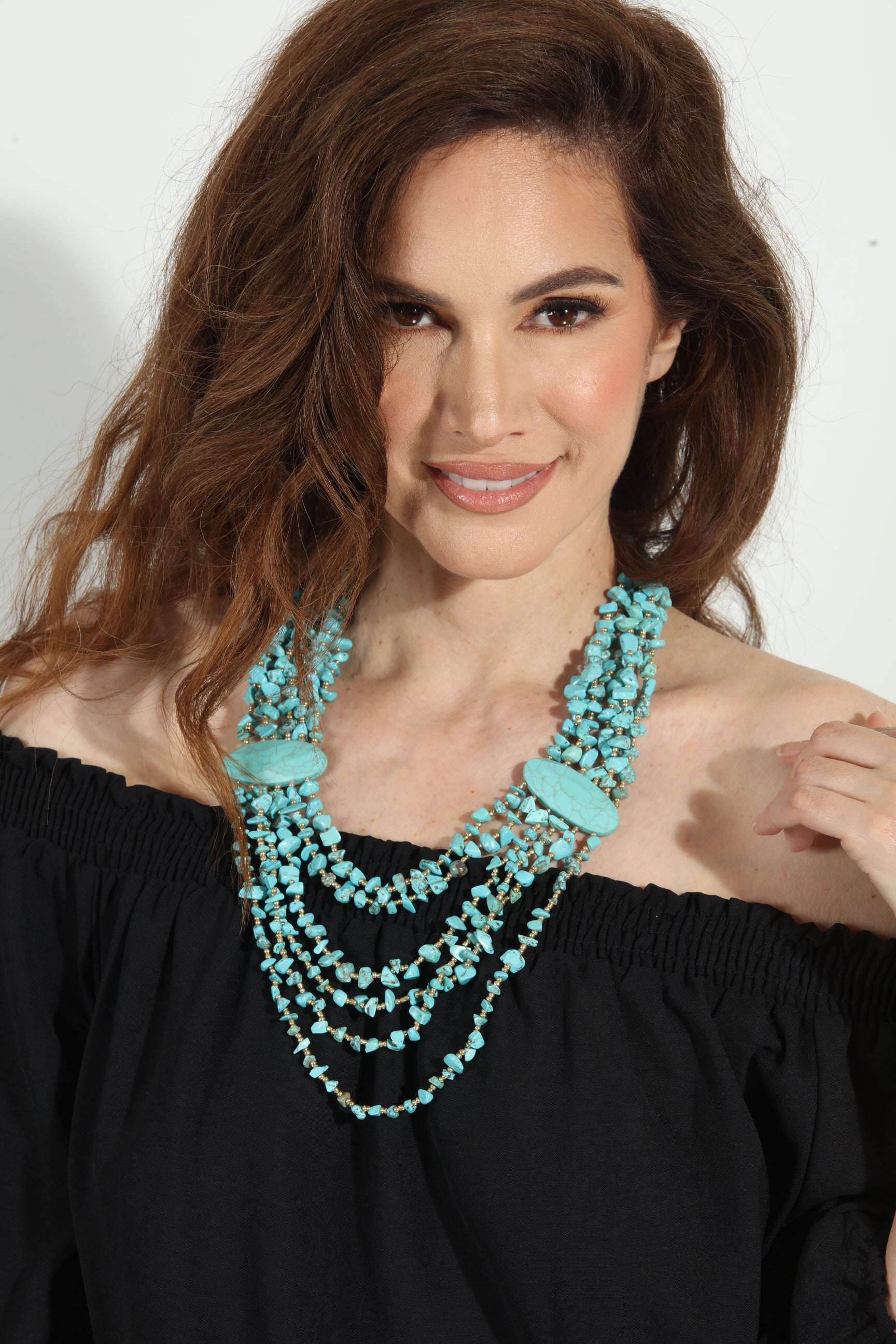 Teal Pebble Beaded Statement Necklace
