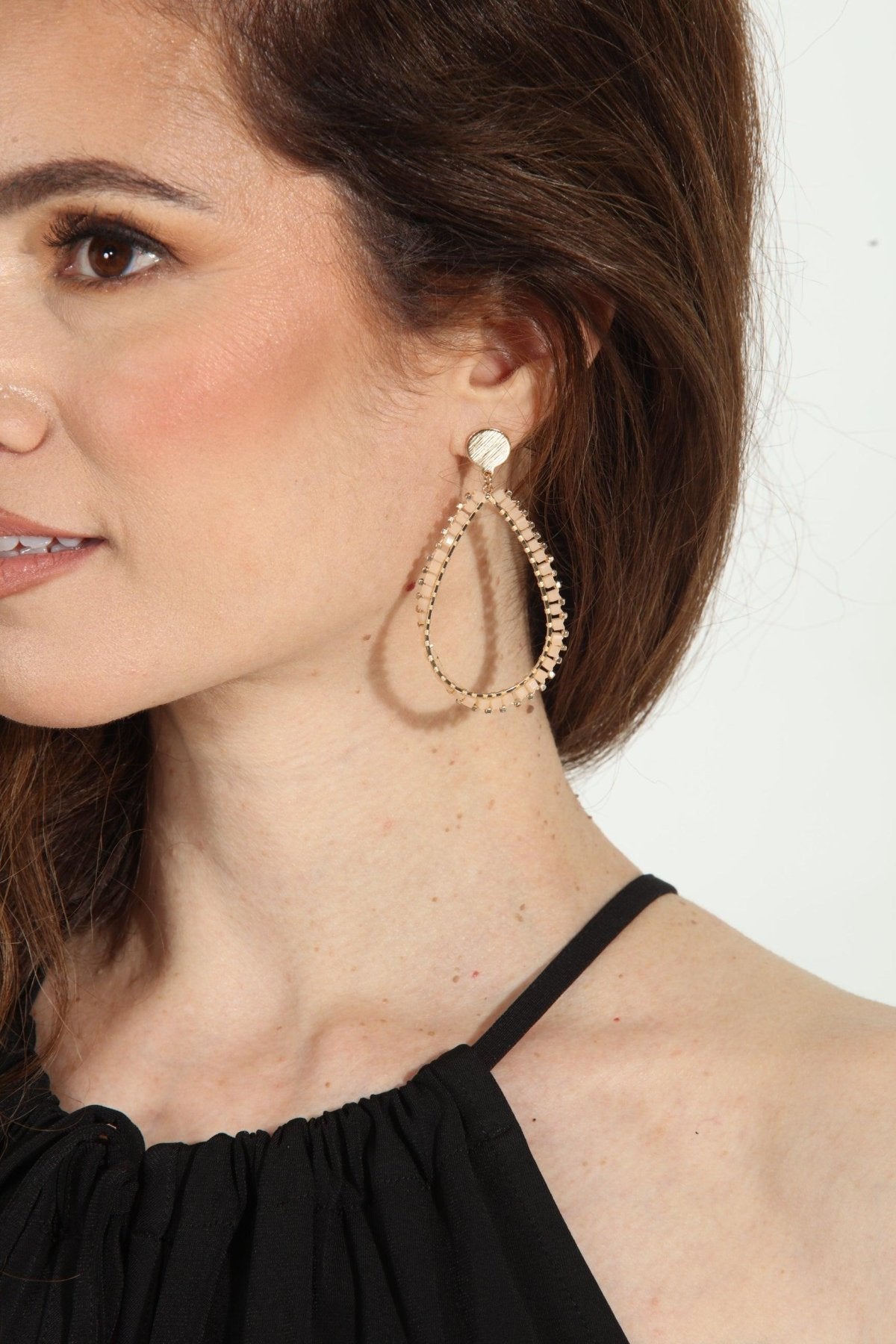 Blush Beaded and Gold Teardrop Earrings