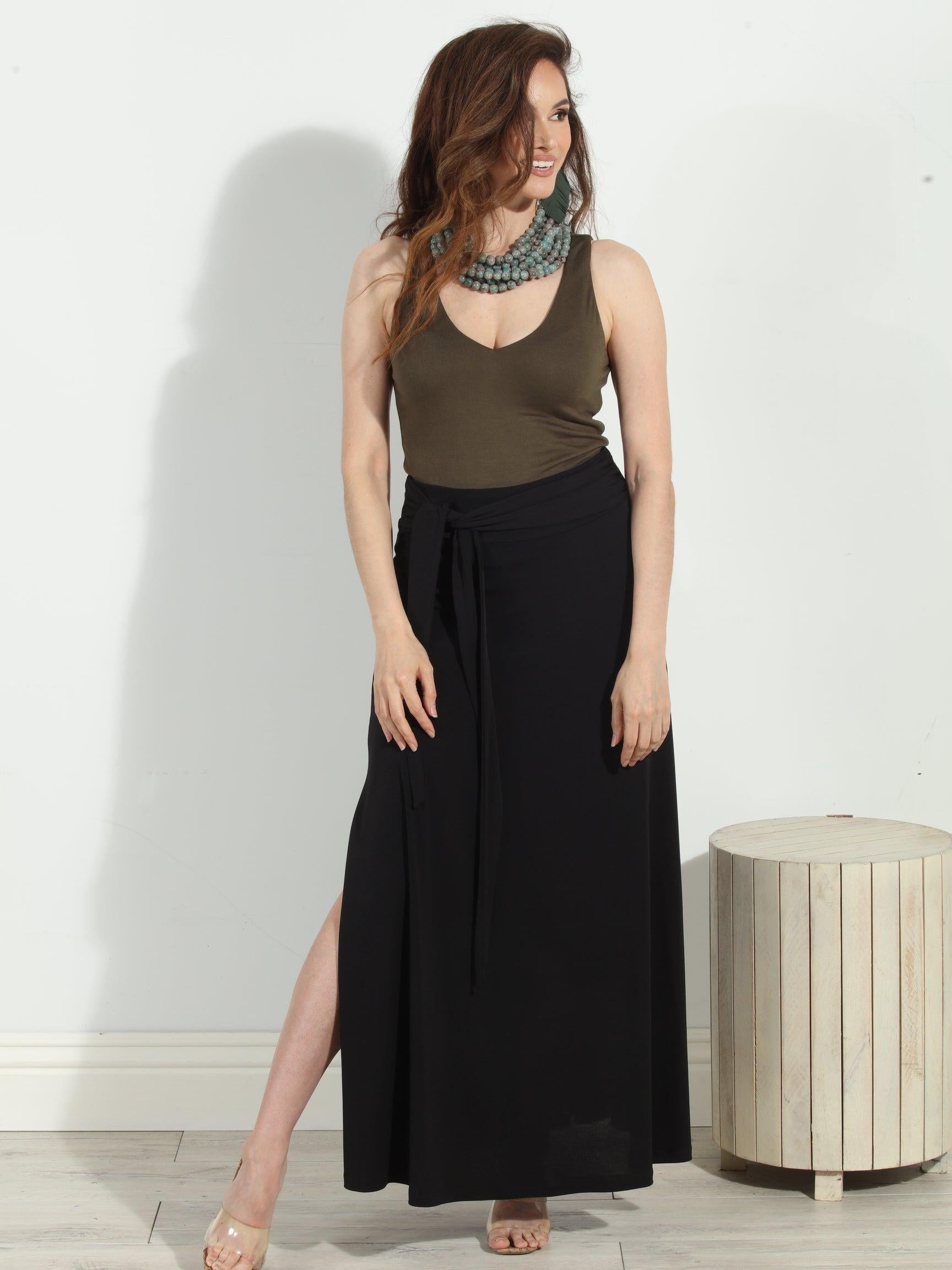 Black Tie Stretch Maxi Skirt-BEST SELLER