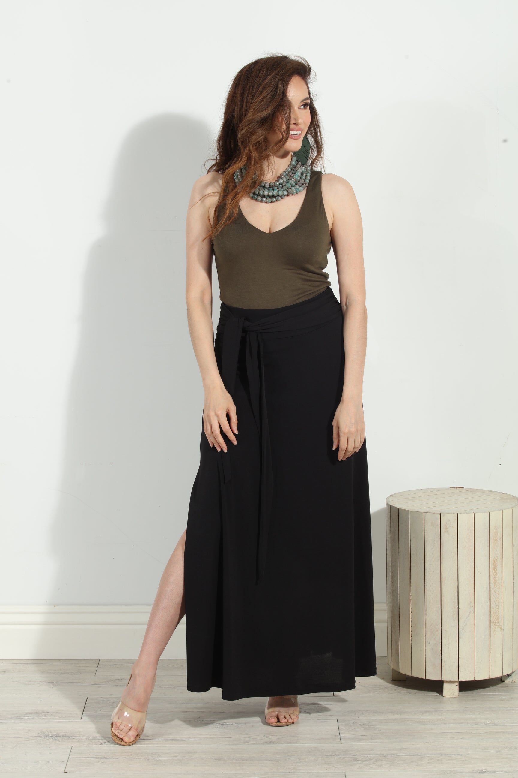 Black Tie Stretch Maxi Skirt