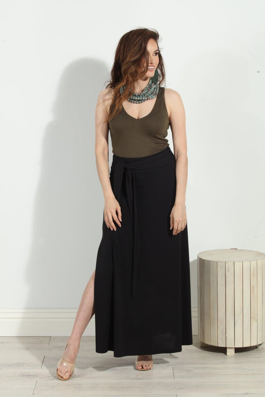 Black Tie Stretch Maxi Skirt-BEST SELLER