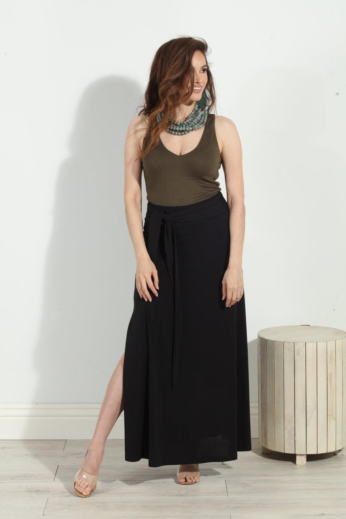 Black Tie Stretch Maxi Skirt-BEST SELLER
