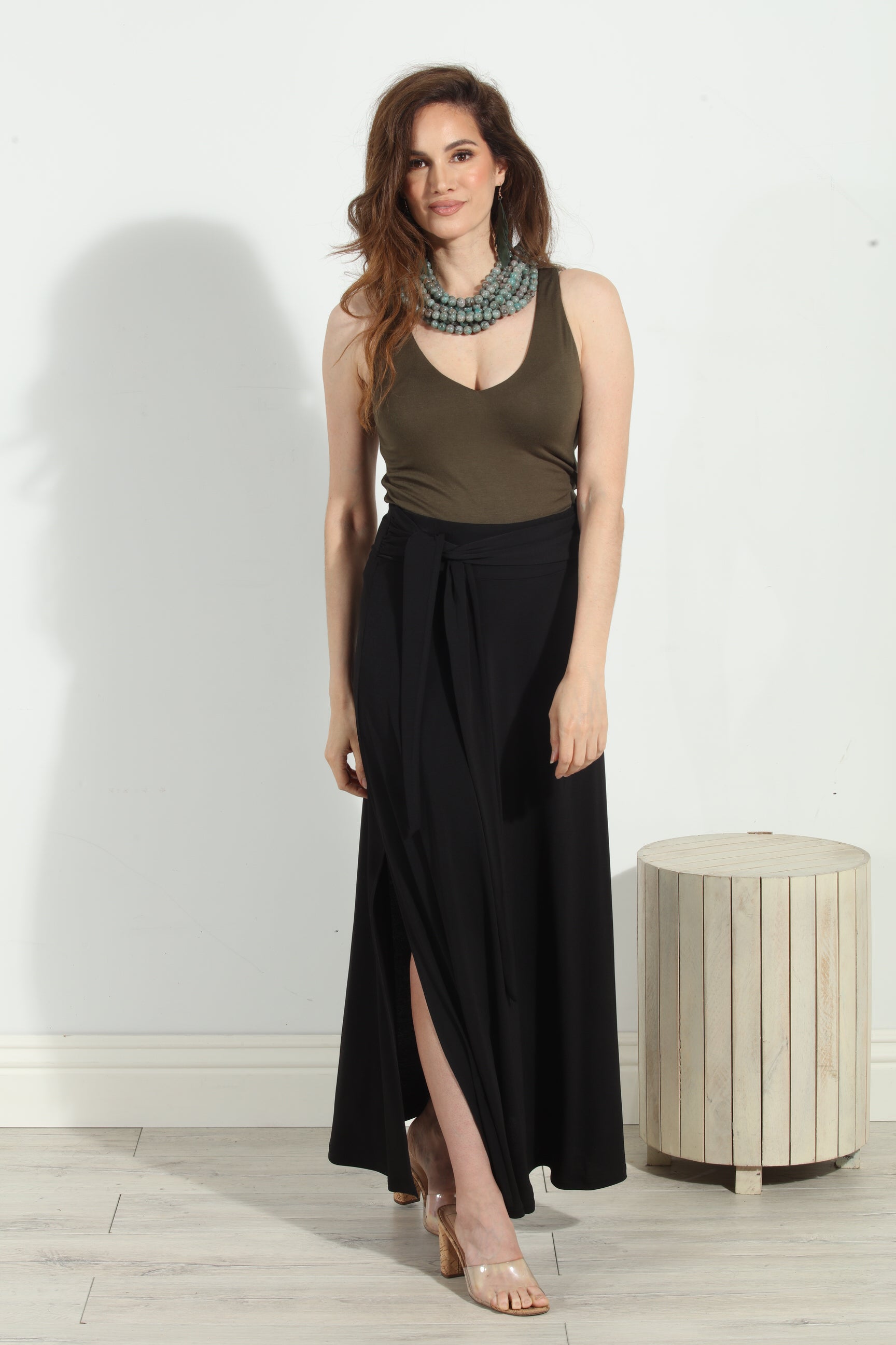 Black Tie Stretch Maxi Skirt