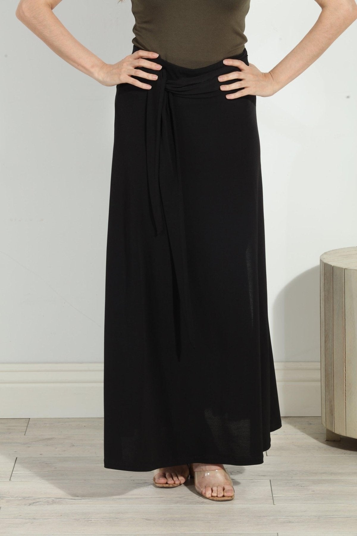 Black Tie Stretch Maxi Skirt-BEST SELLER