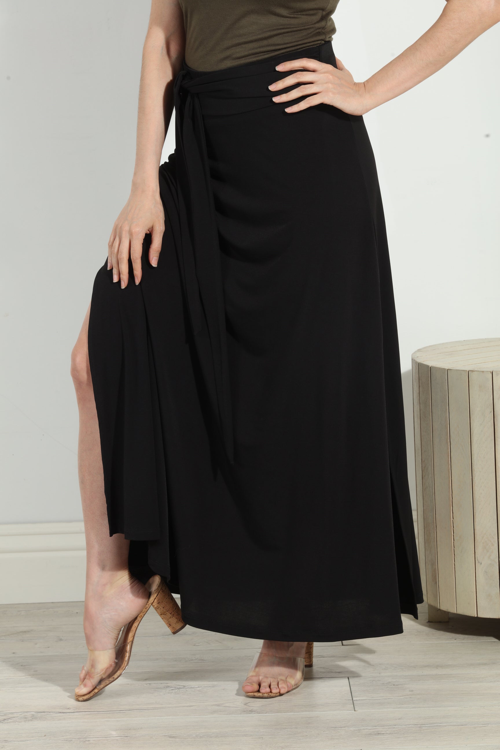 Black Tie Stretch Maxi Skirt