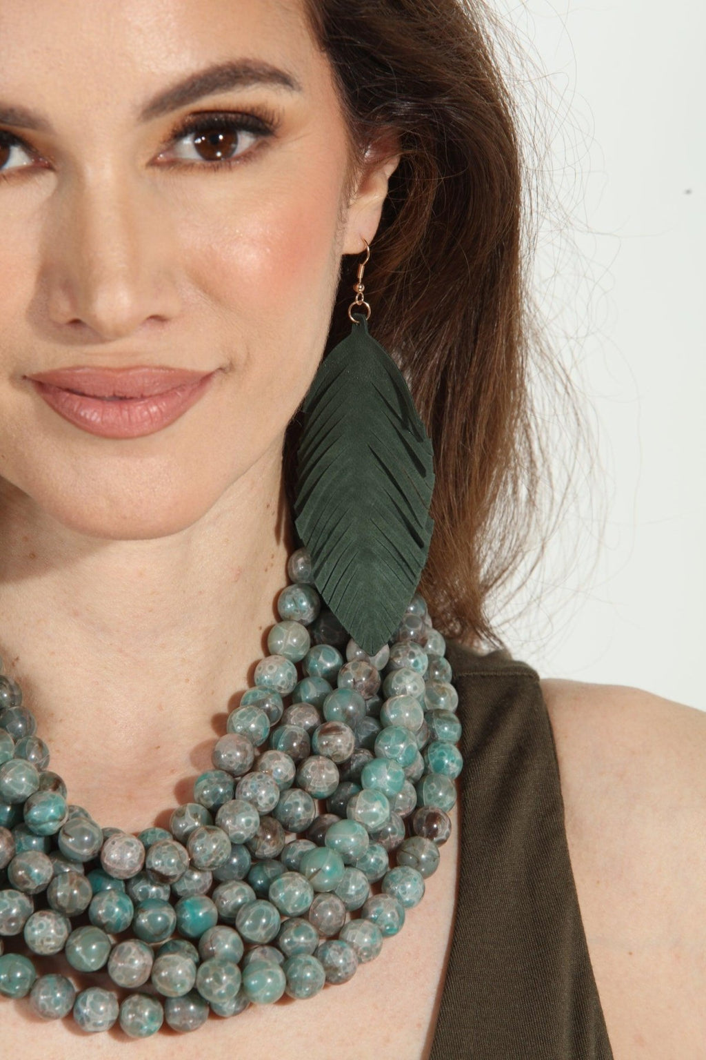 Moss Faux Leather Feather Earrings-FINAL SALE