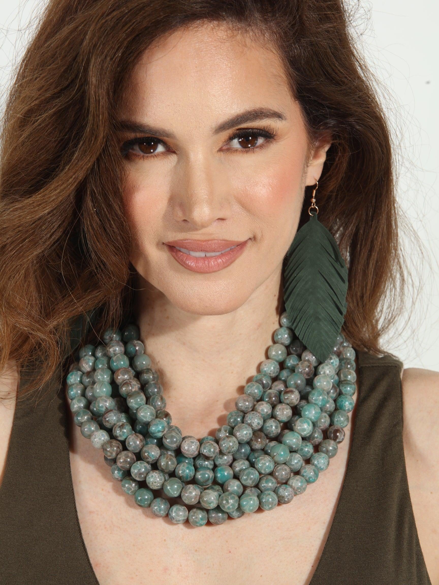 Moss Faux Leather Feather Earrings-FINAL SALE