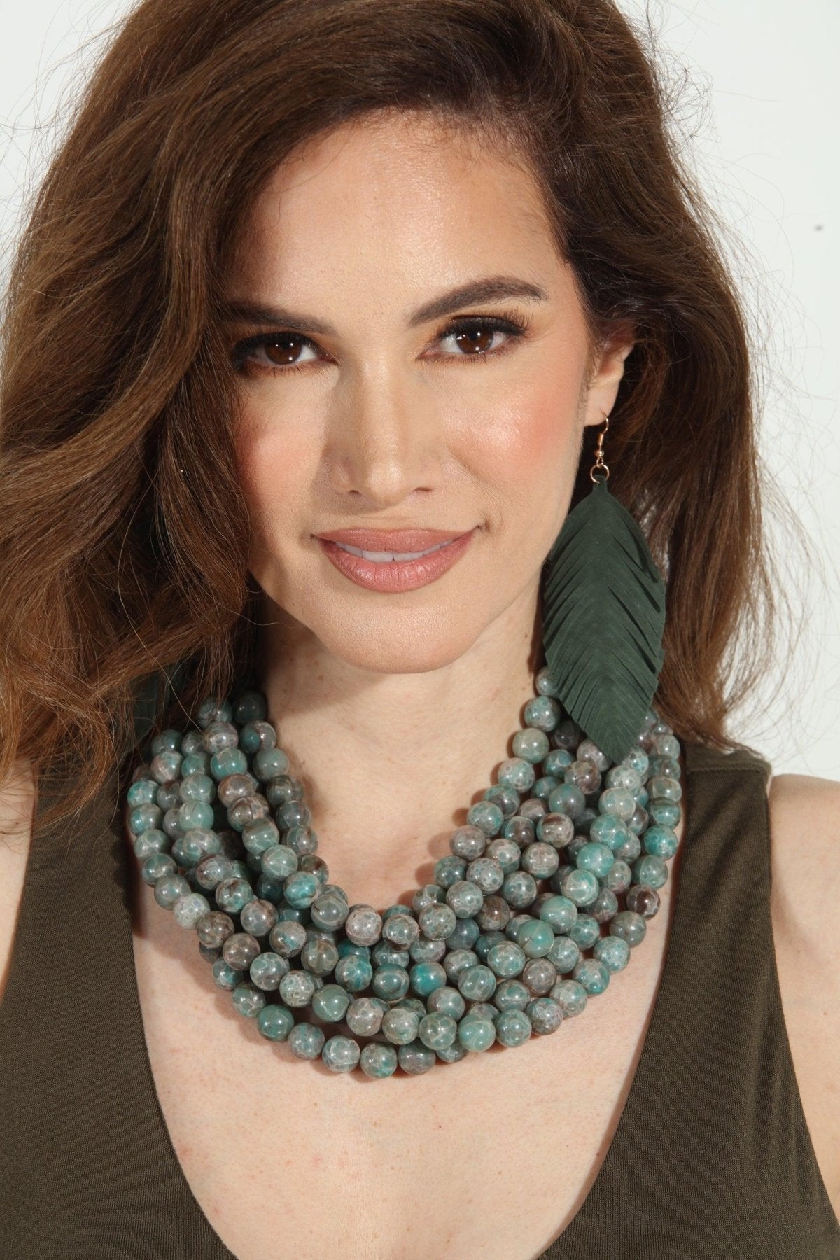 Moss Faux Leather Feather Earrings-FINAL SALE