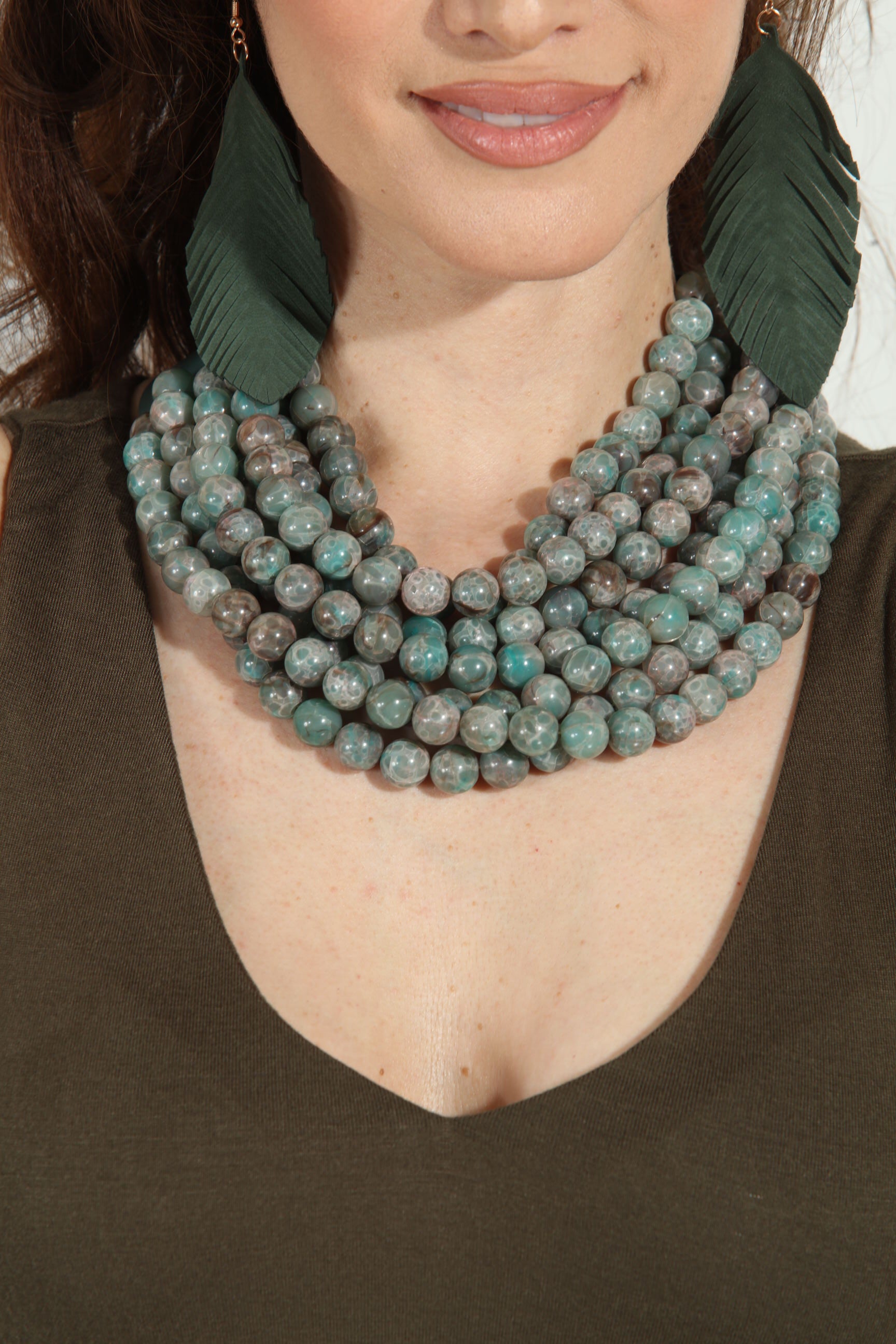 Teal Beaded Layered Necklace
