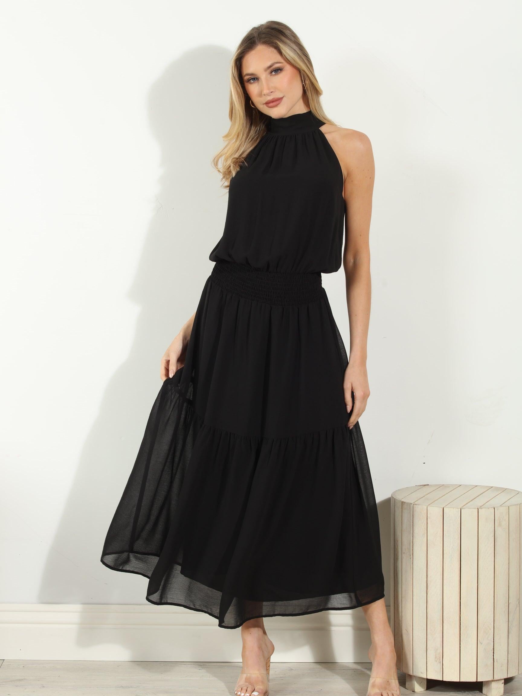 Black Chiffon Halter Maxi-BEST SELLER