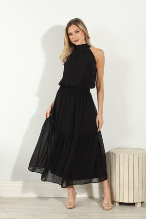 Black Chiffon Halter Maxi-BEST SELLER