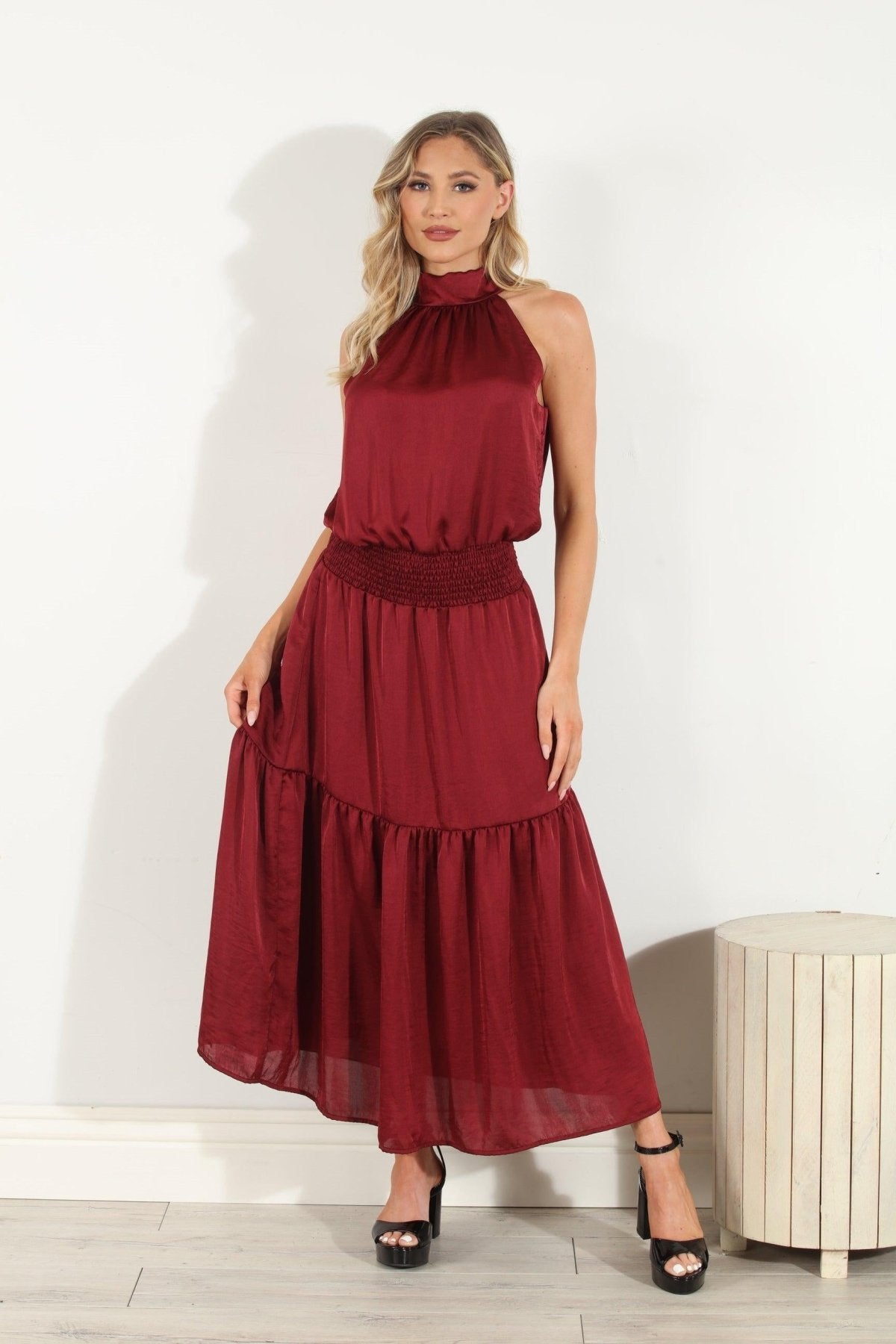 Ruby Satin Halter Maxi-FINAL SALE