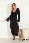 Layla Velvet V-Neck Shirred Midi Dress
