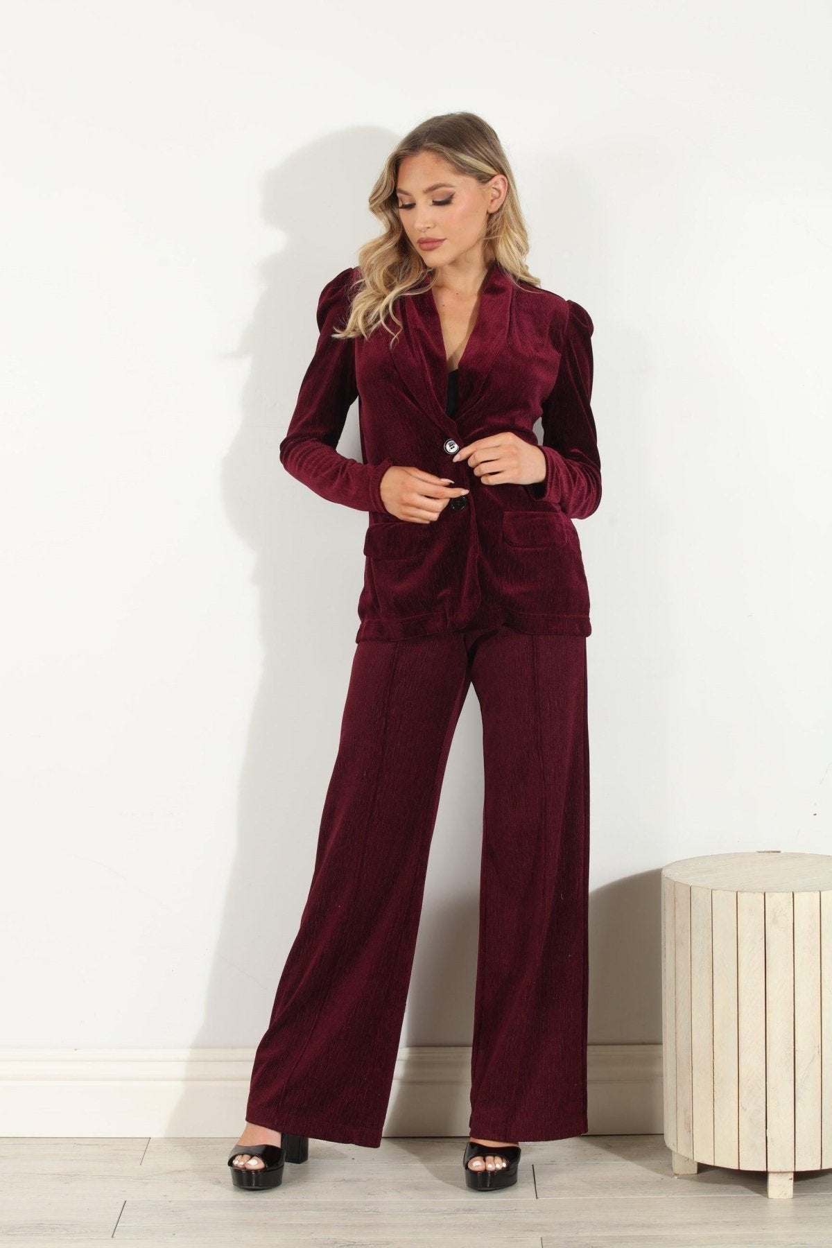 Merlot Velvet Shirred Blazer-FINAL SALE