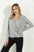 Heather Cupro Draped Surplice Top-FINAL SALE