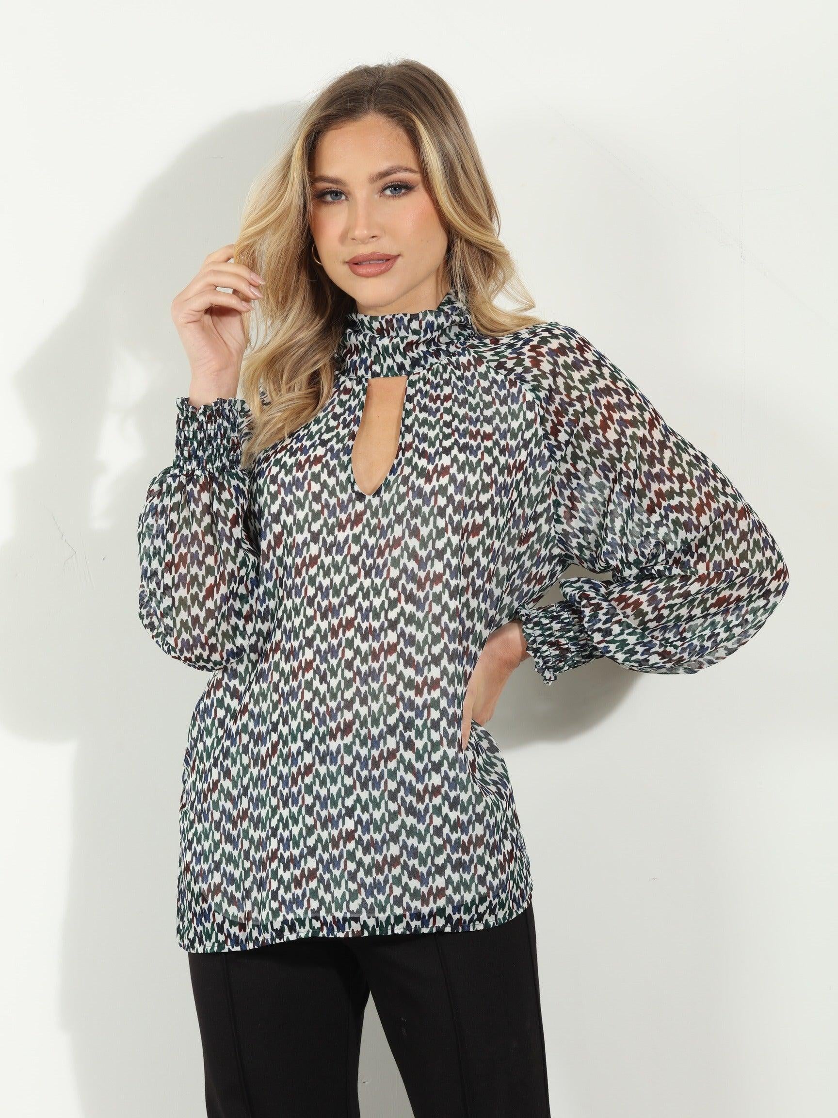 Prago Mock Neck Blouse-FINAL SALE