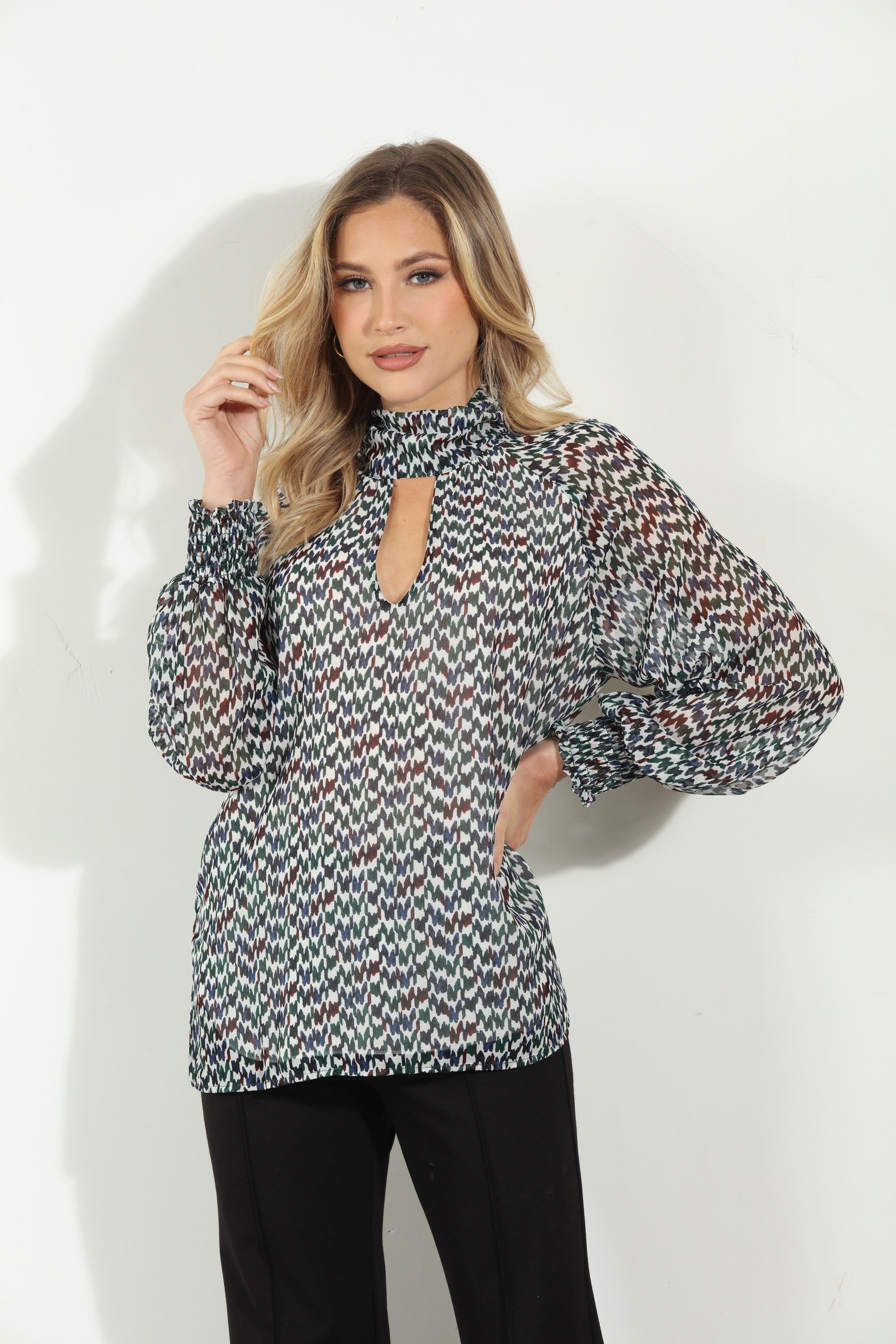 Prago Mock Neck Blouse-FINAL SALE