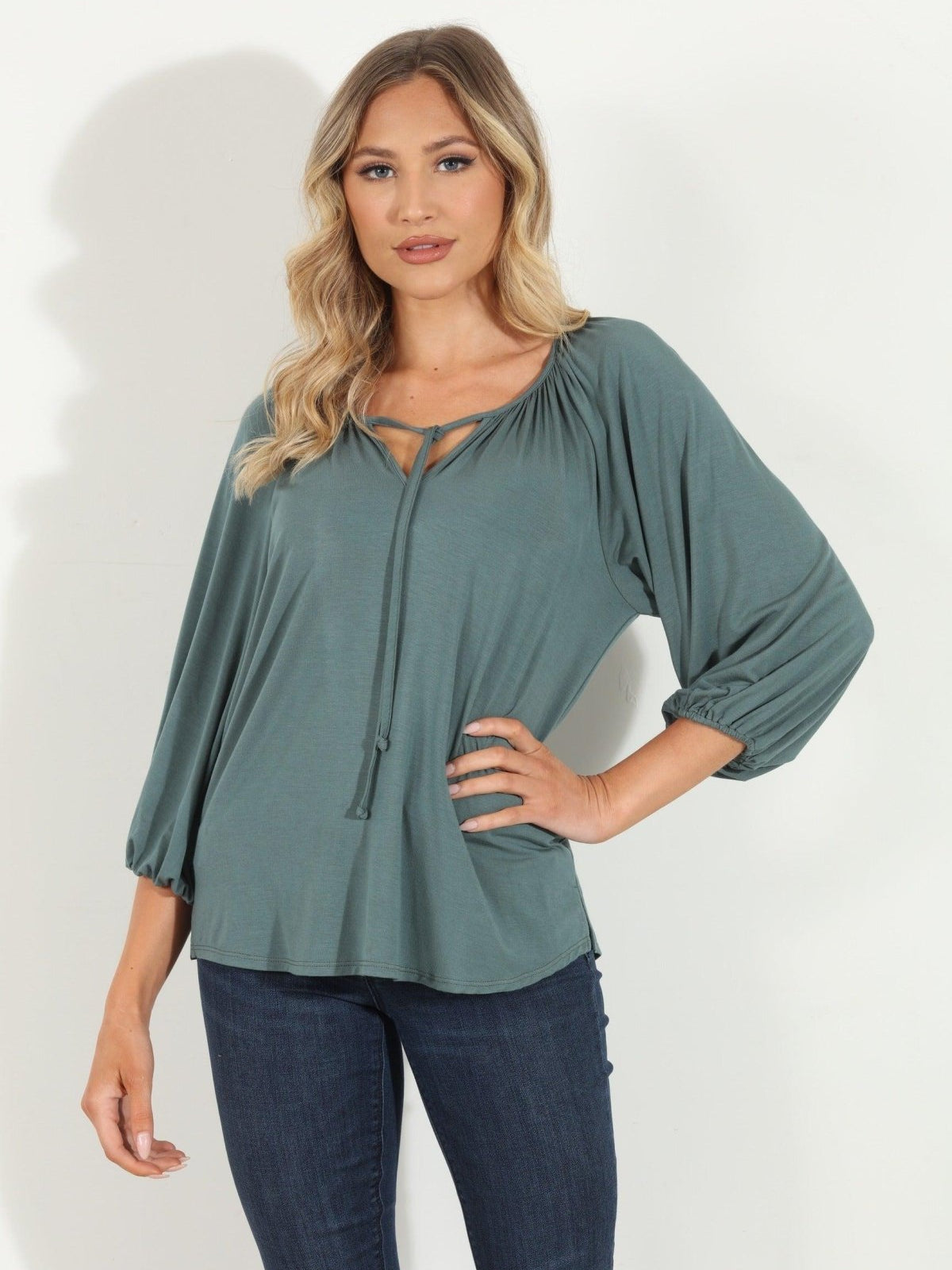 Balsam Cupro Stretch Split Neck Top