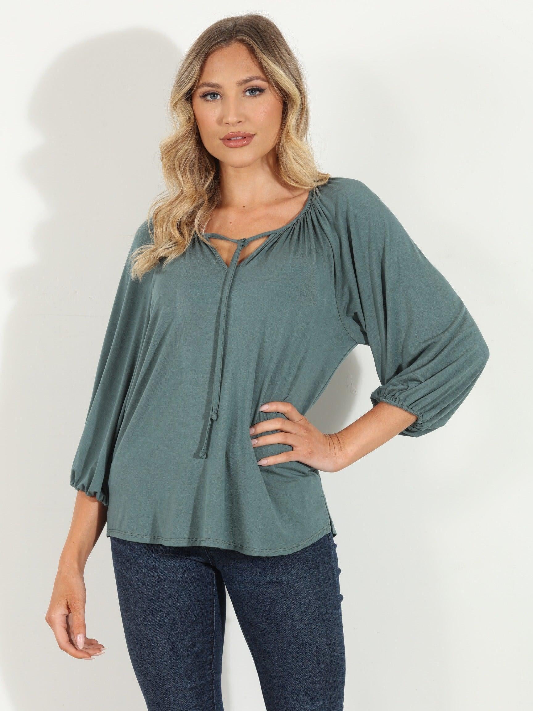 Balsam Cupro Stretch Split Neck Top